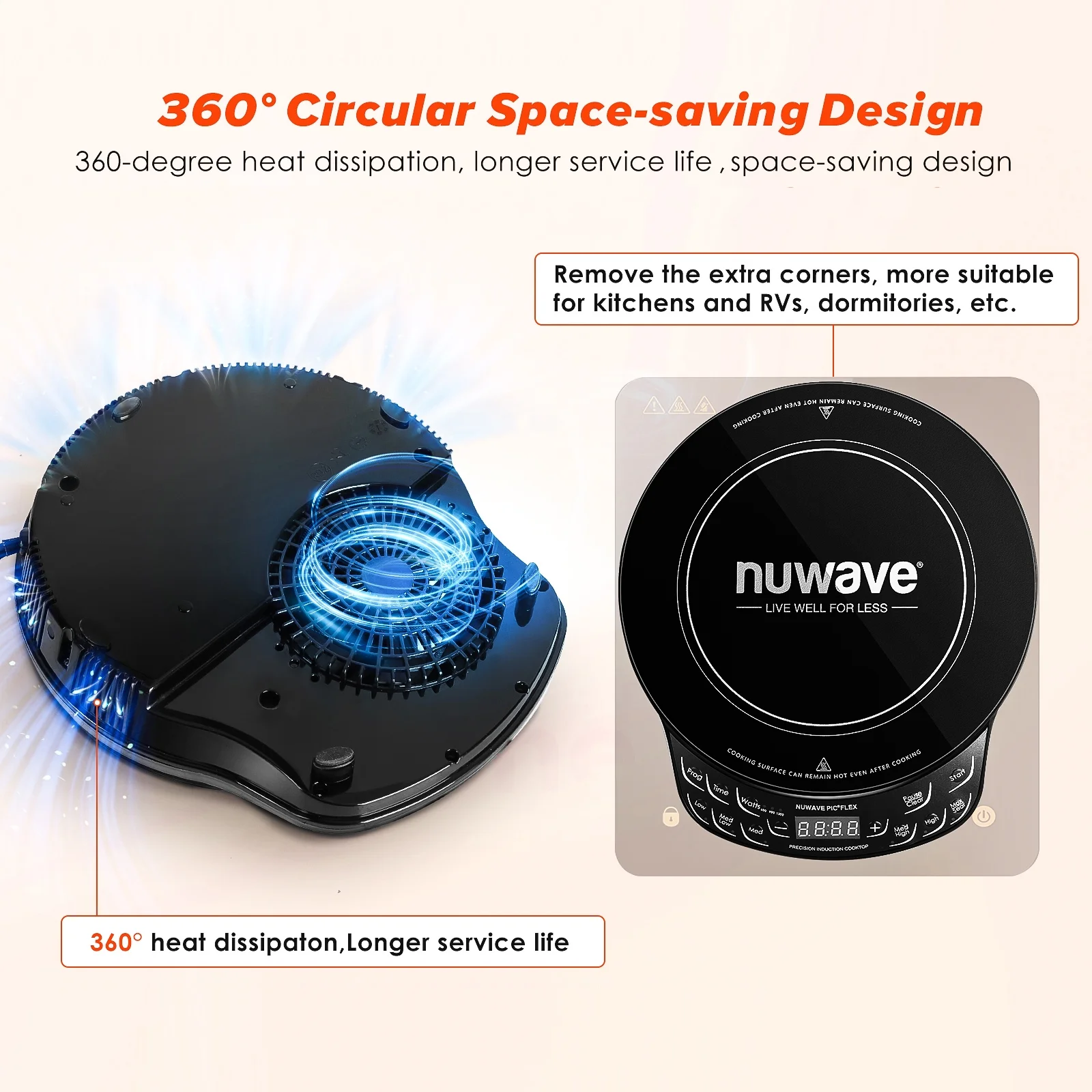 Nuwave Induction Cooktop with 4Qt Non-Stick Ceramic Pan, 3 Watt Settings 600, 900 & 1300W, 6.5” Heating Coil, Induction Cooktop, Cooking