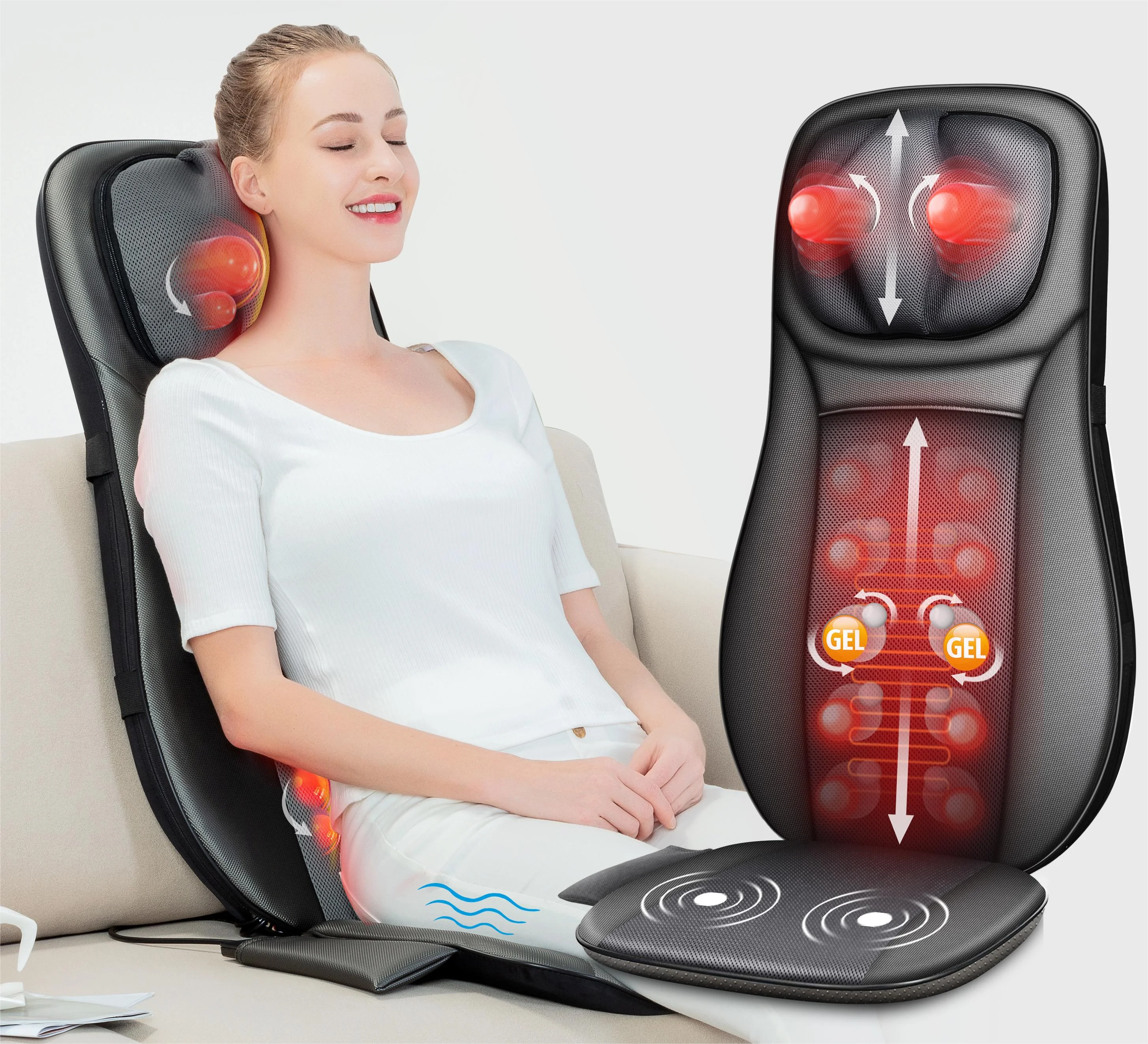 Shiatsu Back Massager with Gel, Snailax Kneading Massage Seat Cushion, Fathers Day Gifts