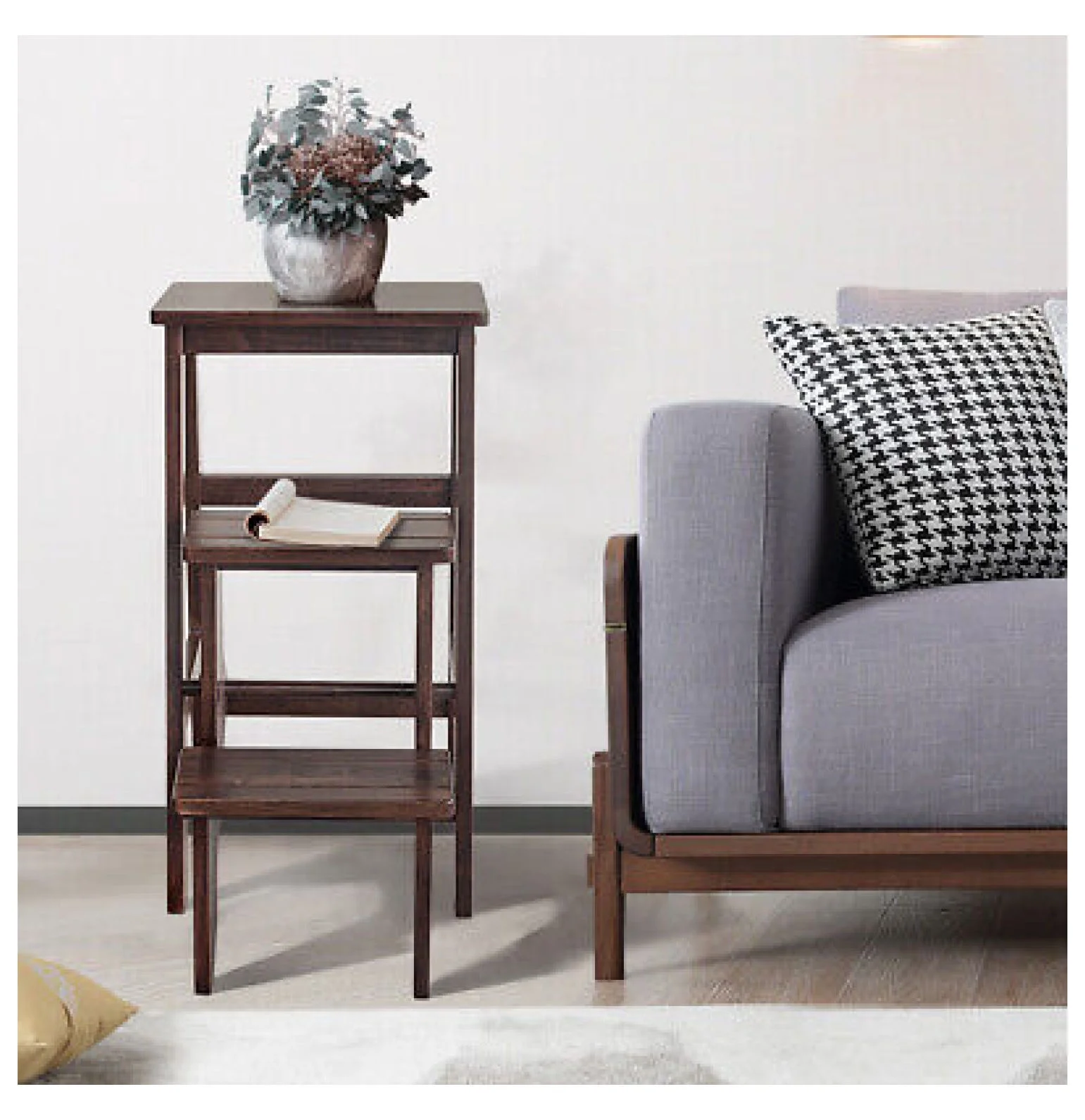 Depot Esh 3 Tier Step Stool 3 in 1 FoldingLadder BenchStorage Shelf Multi-Use Brown