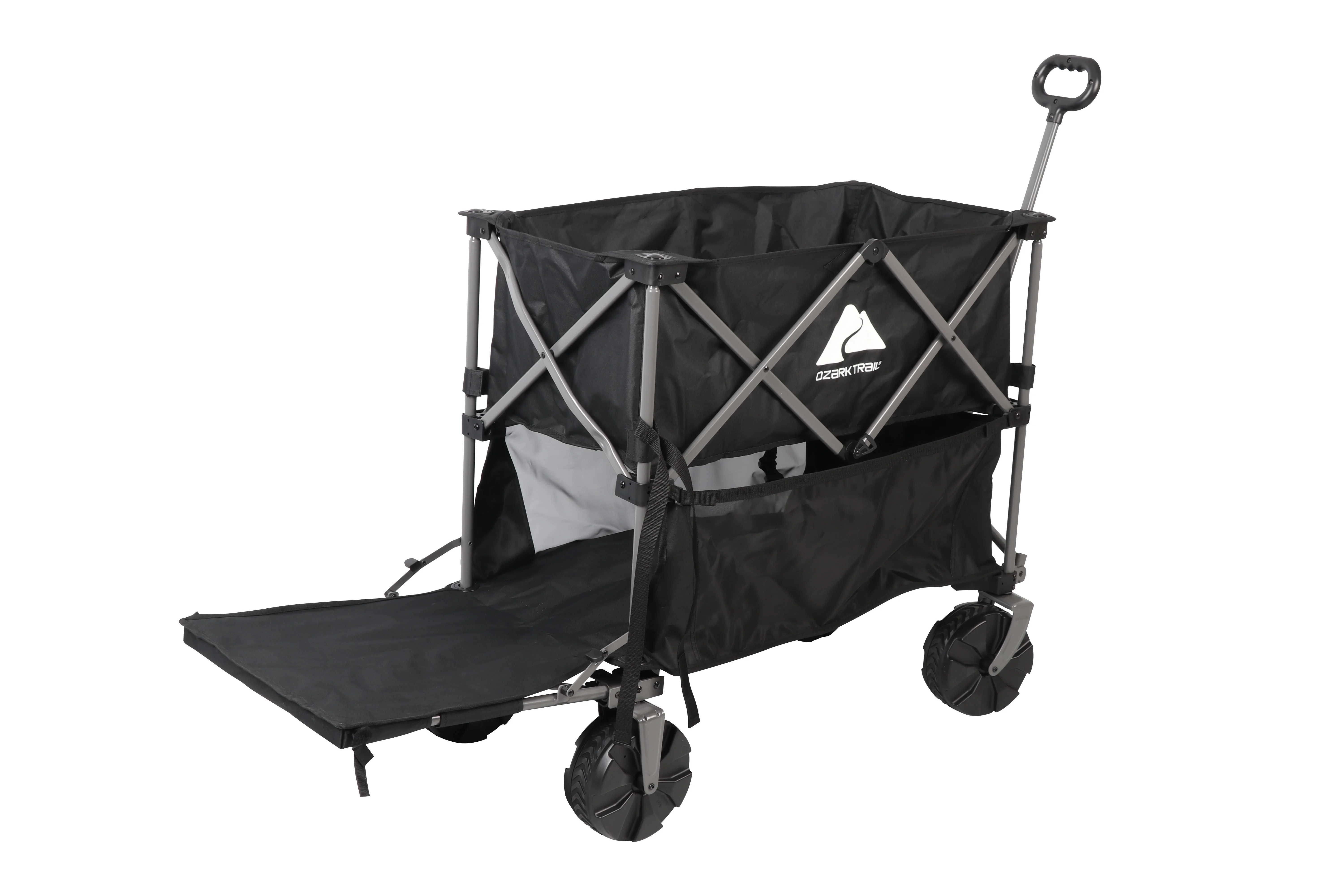 Ozark Trail Double Decker Folding Utility Wagon with Extension Handle, Black, 35