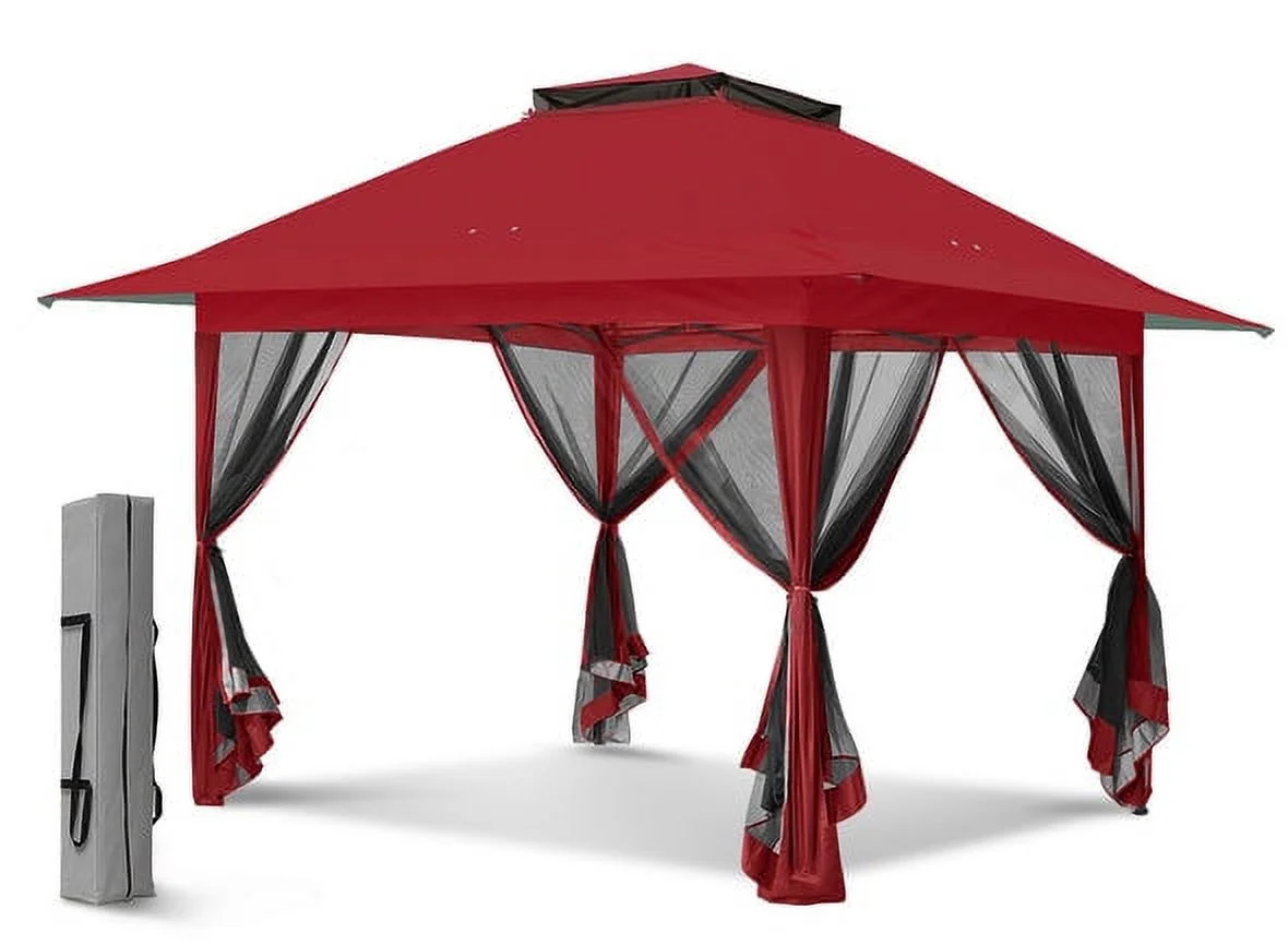 EAGLE PEAK 13 x 13 ft Pop-Up Gazebo Tent Instant w/ Mosquito Netting,Outdoor Gazebo Canopy Easy Set-up Folding Shelter (Red)