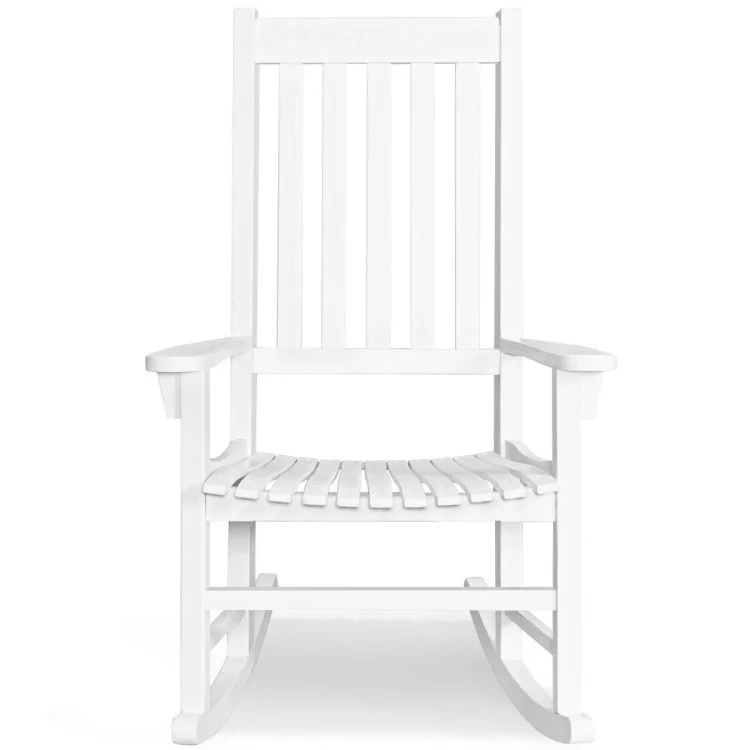 Canddidliike Indoor Outdoor Wooden High Back Rocking Chair for Patio Deck, Porch, Backyard, Indoor and Garden, White