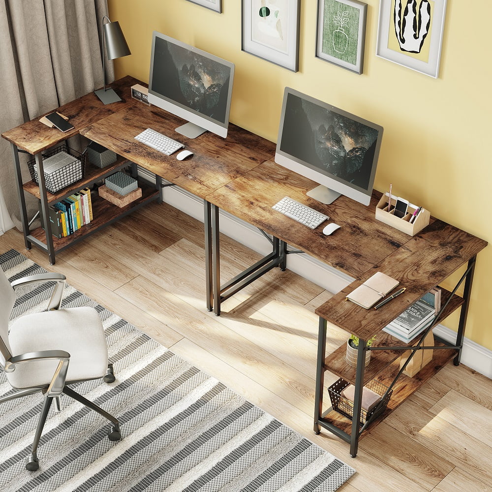 Bestier 47 inch Corner L-Shaped Desk with Storage Shelve Home Office Desk in Rustic