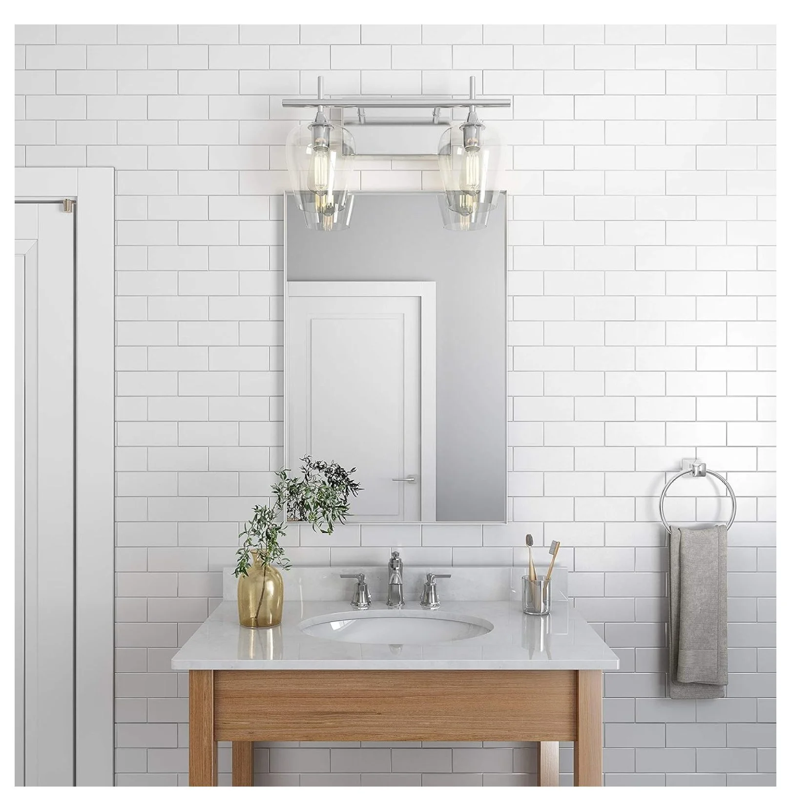 Better Bevel Wall Mirror | Bathroom Vanity Mirror | Silver Metal Frame | 24