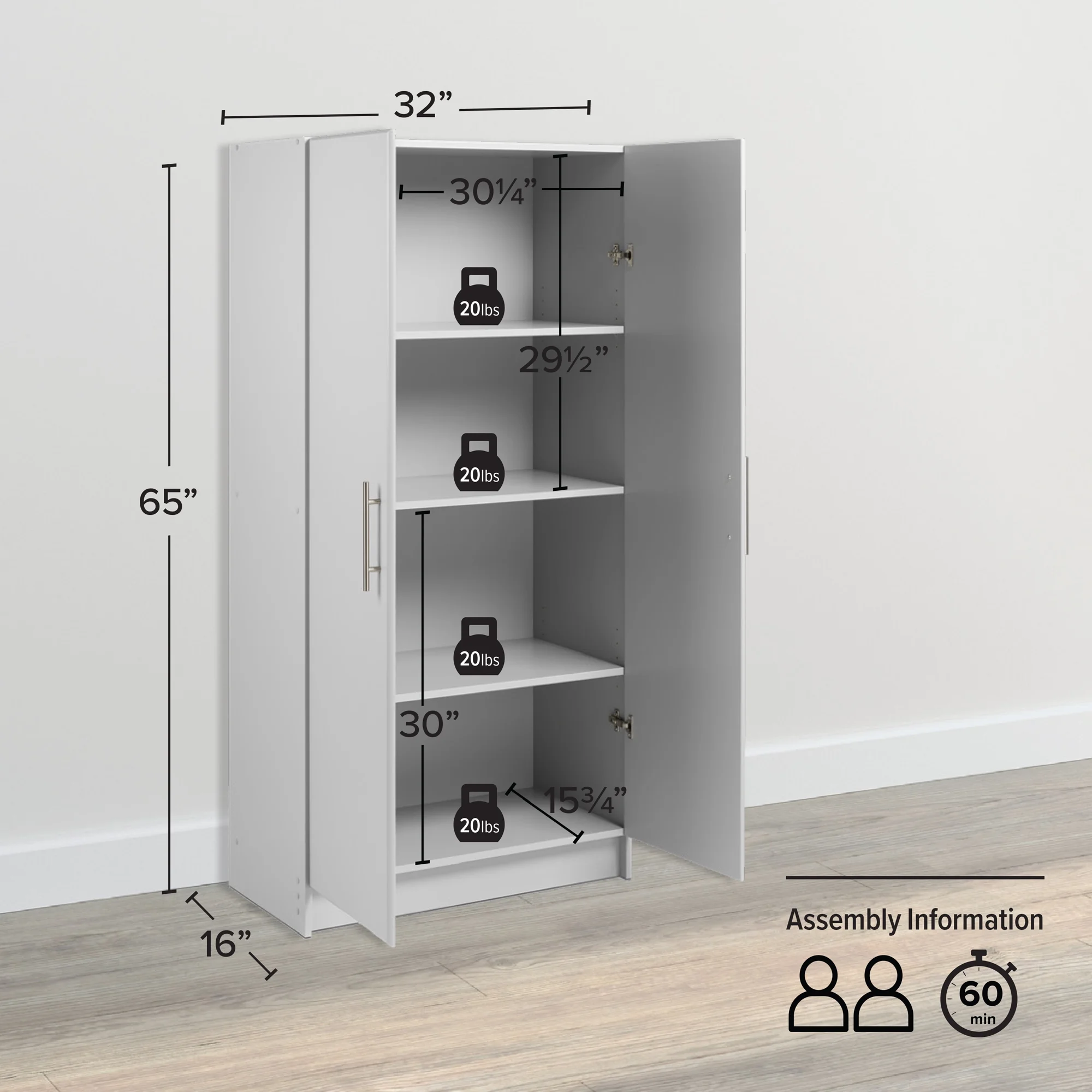 Prepac Adjustable Shelves Cabinet - Functional Tall Garage Table, 16
