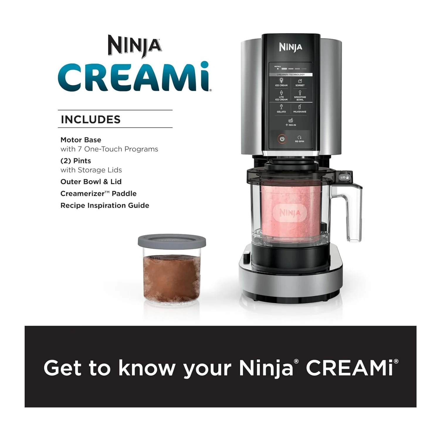 Ninja NC301 CREAMi, Ice Cream, Gelato, Milkshake, Sorbet, and Smoothie Bowl Maker, 7 One-Touch Programs, Silver