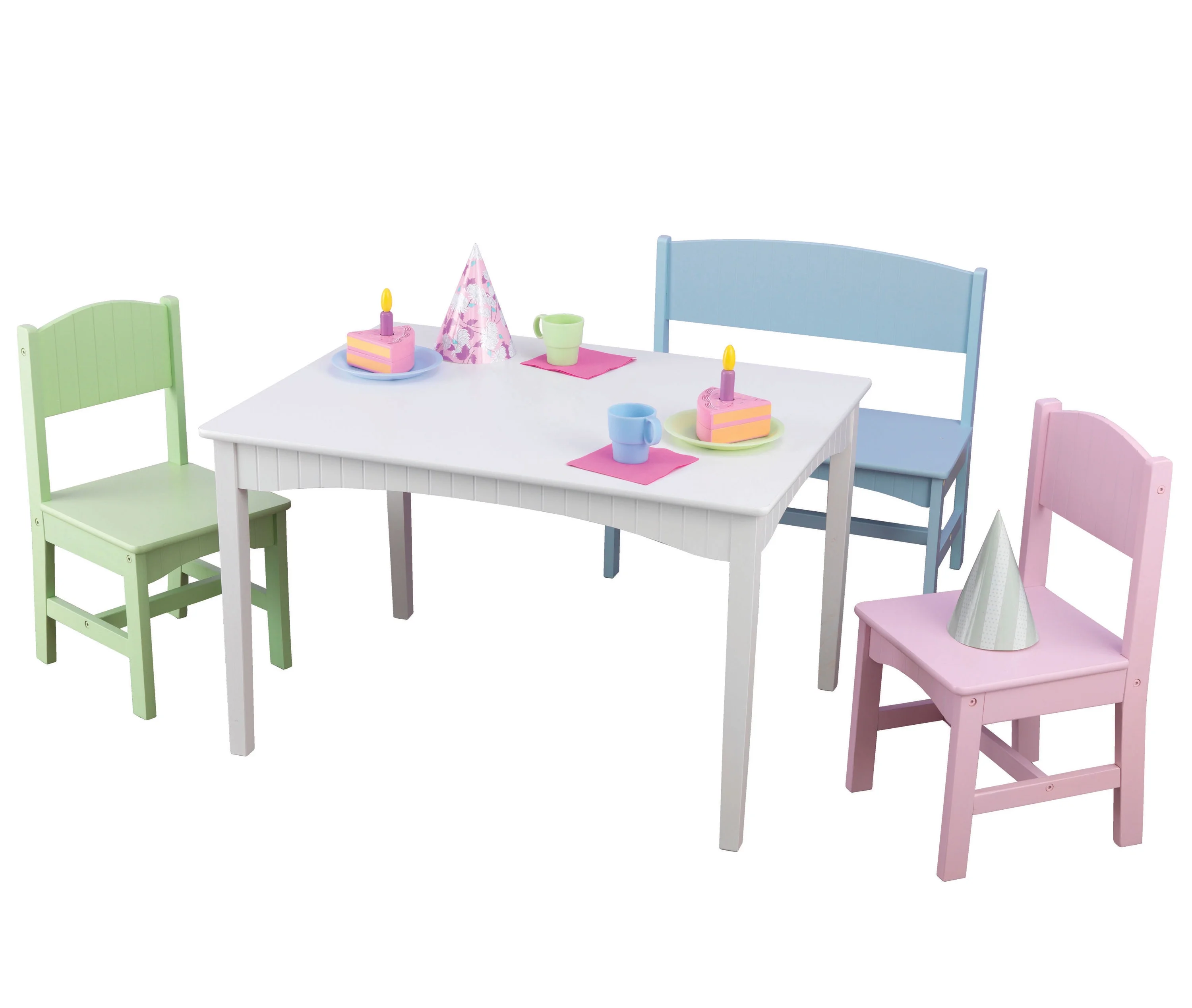 KidKraft Nantucket Wooden Table with Bench and 2 Chairs, Multicolored, Children's Furniture - Pastel