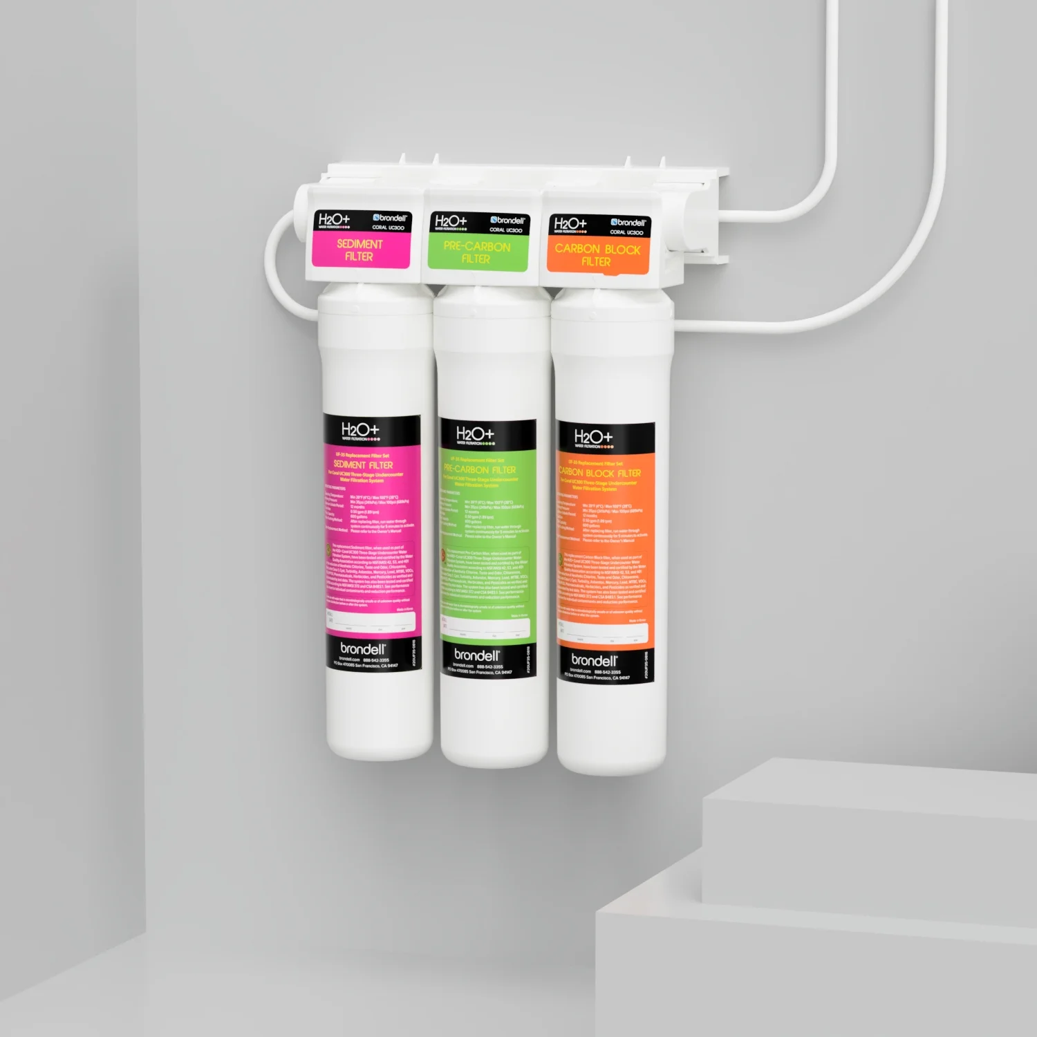 Brondell H2O+ Coral Three-Stage Undercounter Water Filtration System with Over 99% Lead Reduction