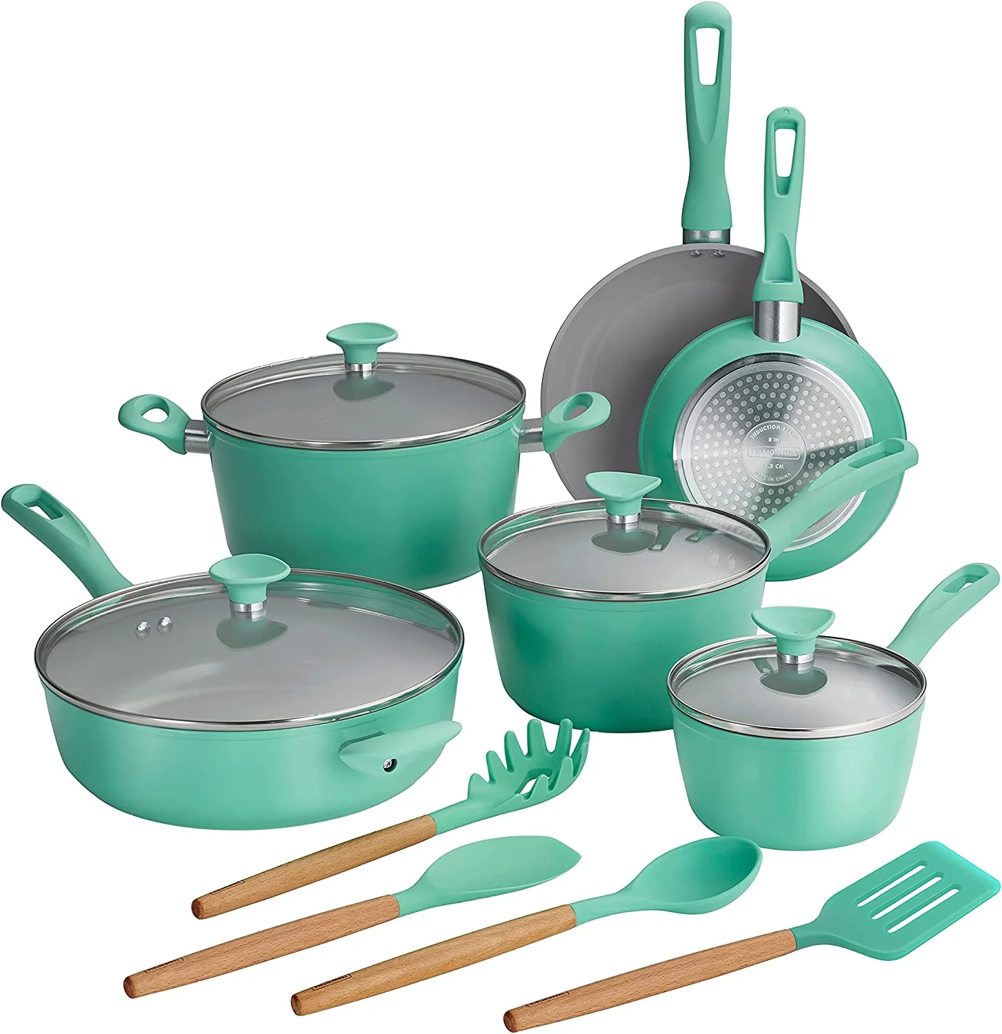 Non-Stick 14-Piece Cookware Set Stylish Pots and Pans for Effortless Cooking Teal Set