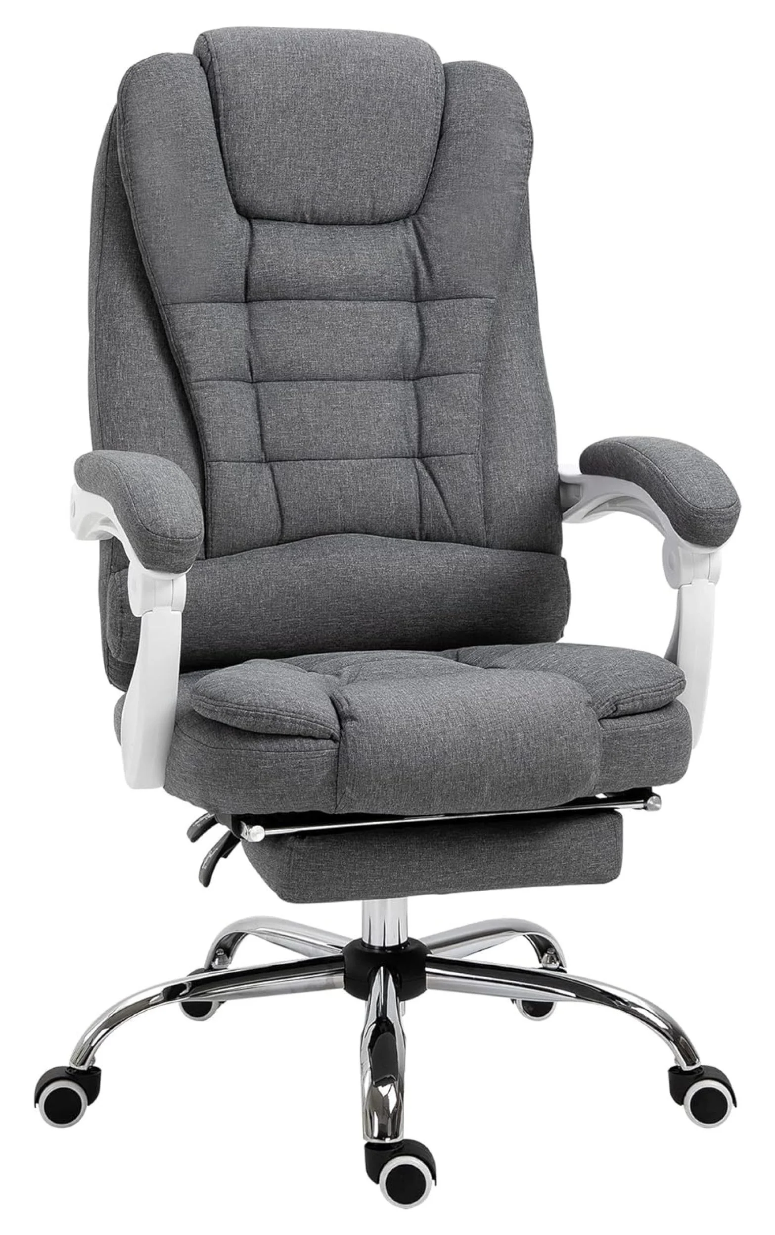 Vinsetto High-Back Executive Office Chair with Footrest, Linen-Fabric Computer Chair with Padded Armrests, Ergonomic Office Chair, Gray