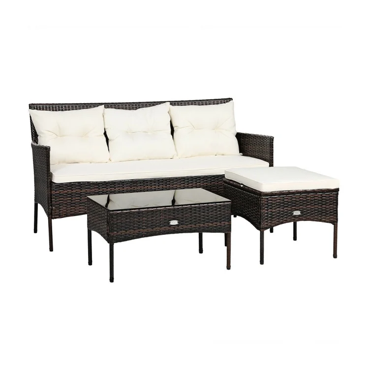 Topcobe 3 Pieces Patio Furniture Sectional Set with 5 Cozy Seat and Back Cushions, Outdoor Wicker Patio Furniture Set, White