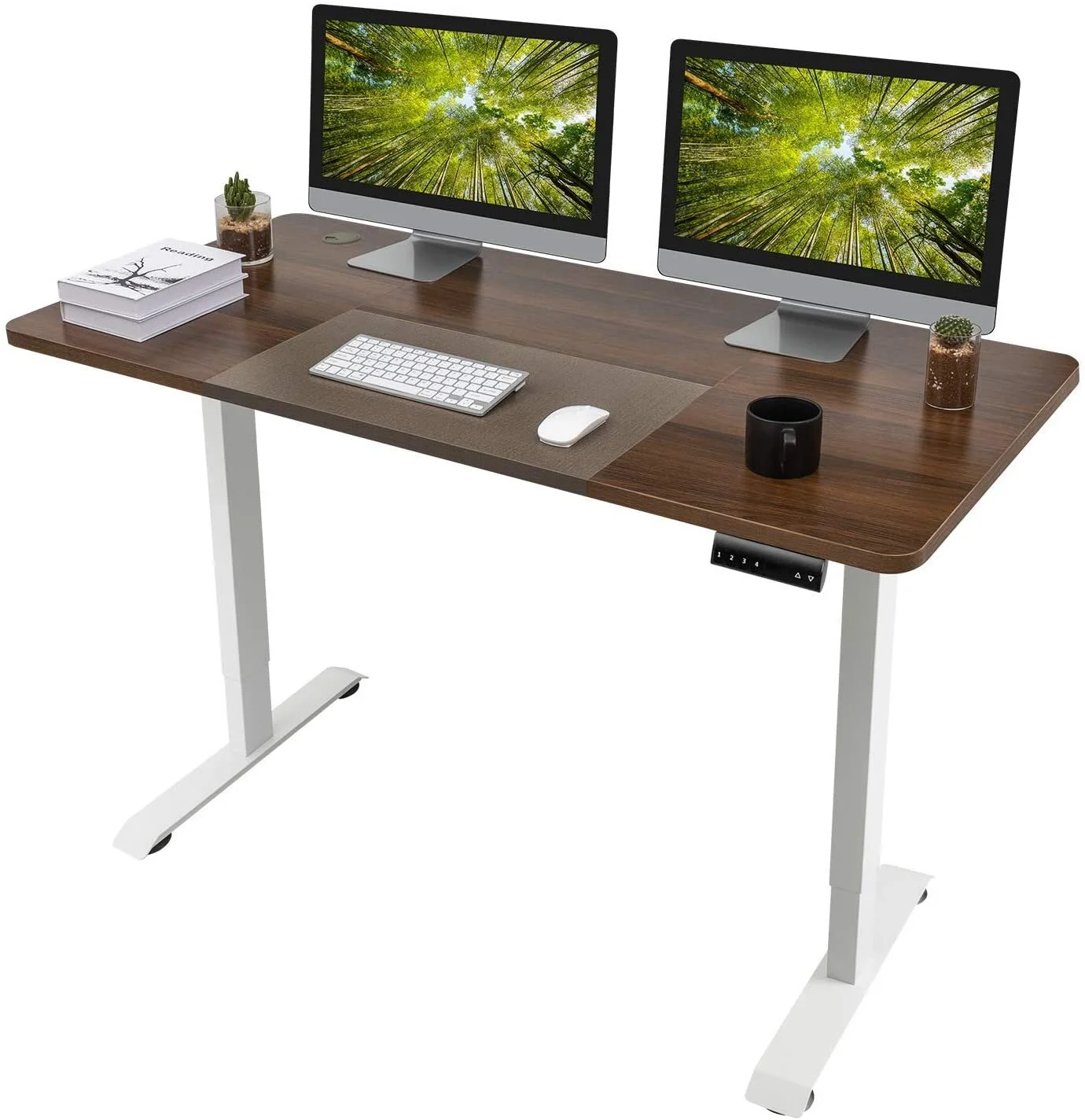 Vineego Electric Standing Desk Height Adjustable Office Desk with 55” x 27.5” Tabletop Home Office Workstation, Walnut Finish