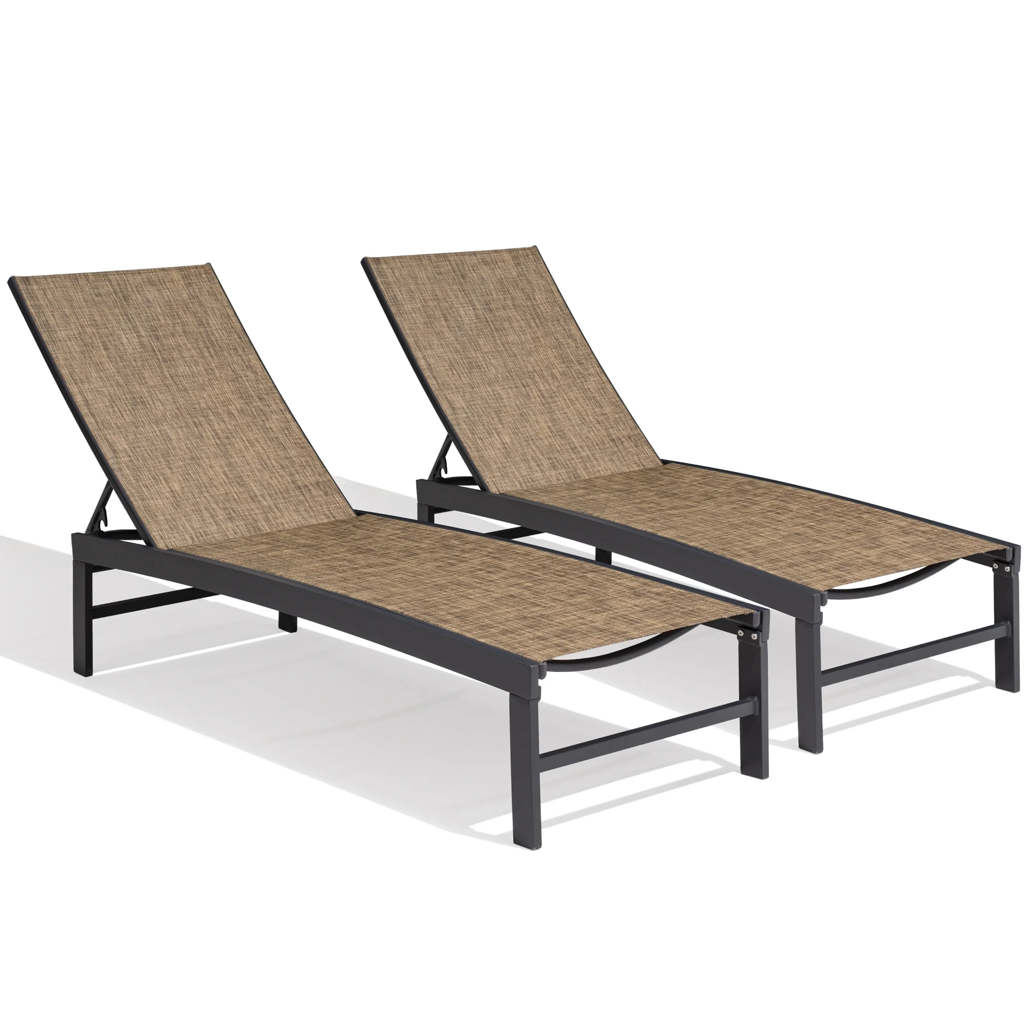 Crestlive Products Outdoor Aluminum Adjustable Chaise Lounge Chairs (2PCS Gray&Brown)
