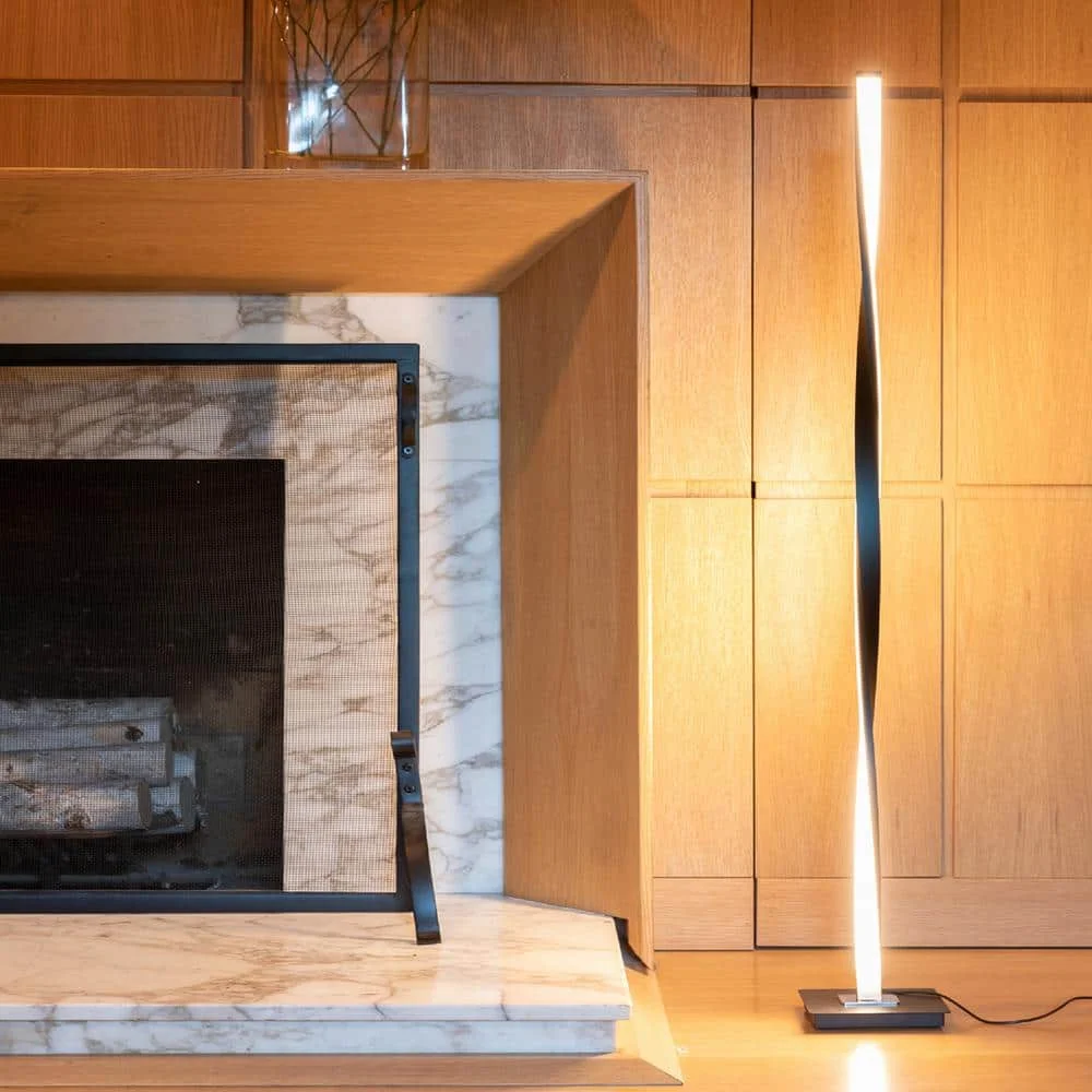 Helix 48 in. Classic Black Industrial 1-Light LED Energy Efficient Floor Lamp with Built-In 3-Way Dimmer Function