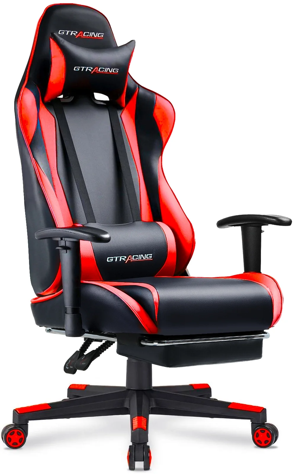 GTRACING Gaming Chair Office Chair PU Leather with Footrest & Adjustable Headrest for Adults and Kids, Red