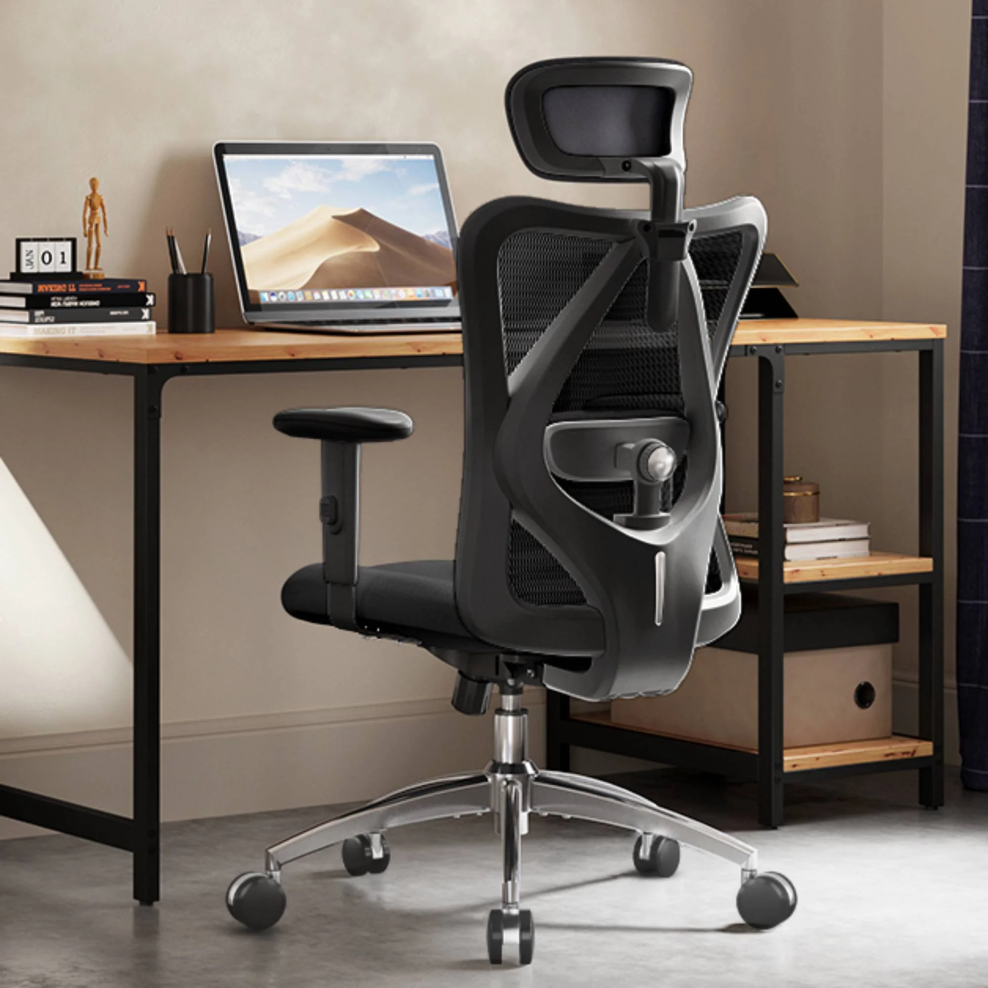 SIHOO Office Chair, Mesh Computer Ergonomic Chair with Adjustable Lumbar Support, High Back Chair for Big and Tall, Black