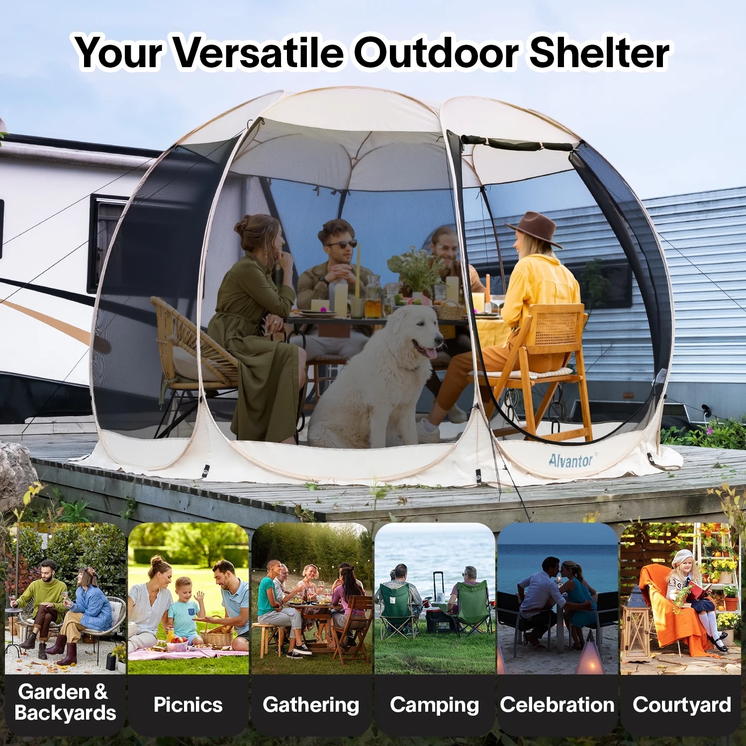 Eighteentek Screen House Mesh Tent Canopy Camping Tent Pop Up Sun Shade Shelter 12'X 12' Beige