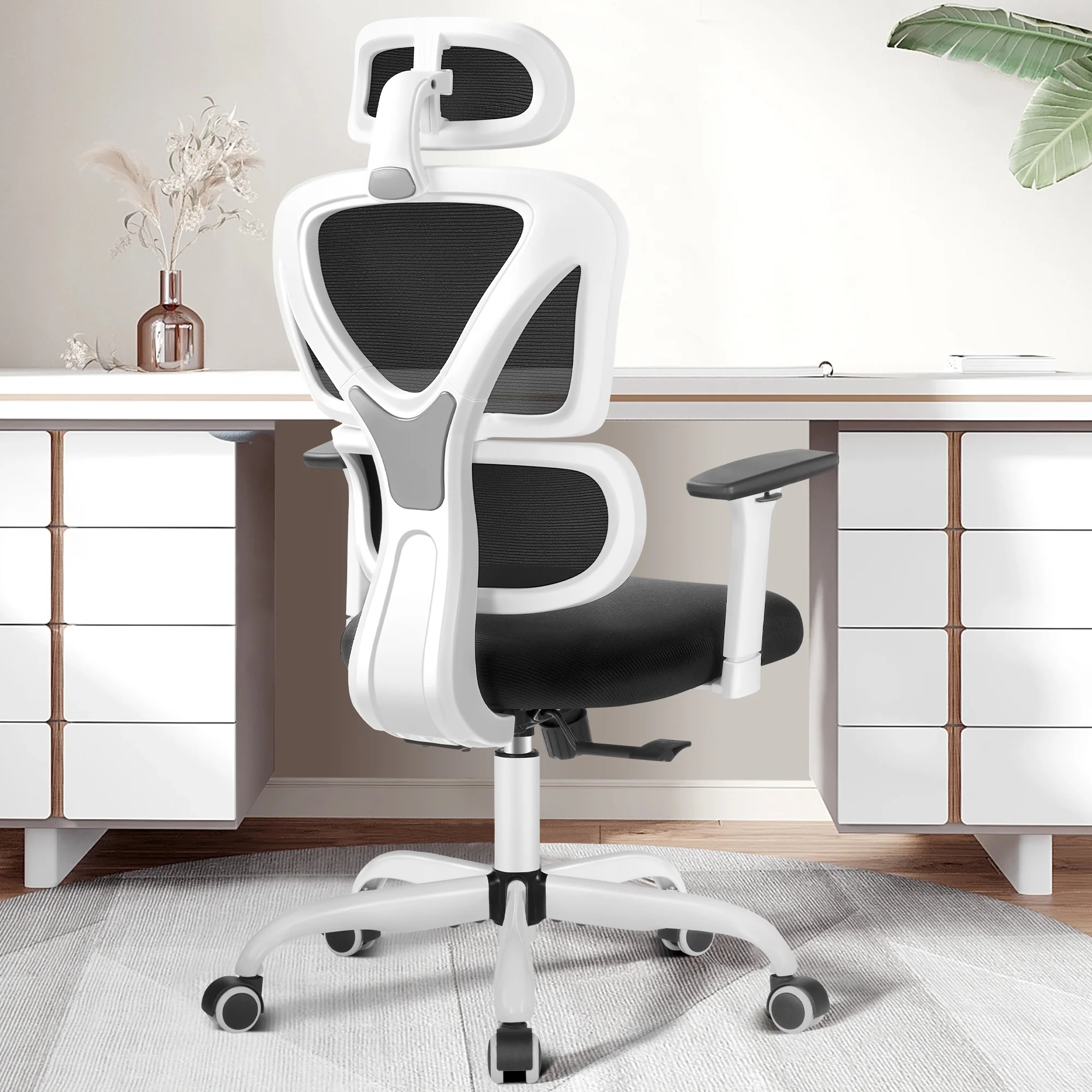 CoolHut Ergonomic Office Chair, High Back Adjustable Computer Desk Chair with Lumbar Support, 300lb, White