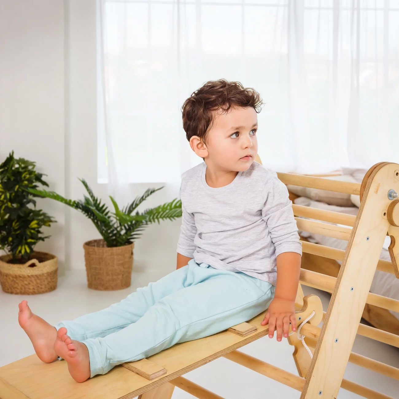 3in1 Indore Montessori Climbing Set for Kids 1-7 y.o.: Triangle Ladder + Chocolate Wooden Arch + Slide Board - Christmas Gift for Toddlers