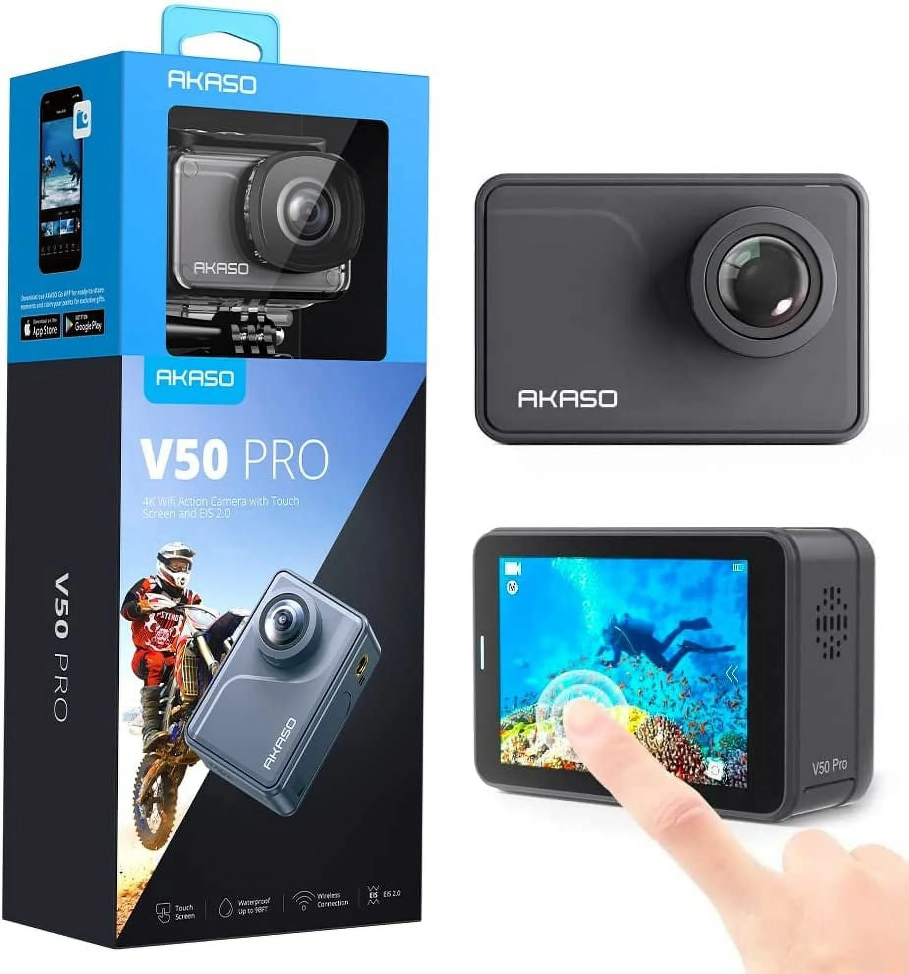 AKASO V50 Pro 4K30fps 20MP WiFi Action Camera with EIS Touch Screen 100 feet Waterproof Camera Web Camera Support External Mic Remote Control
