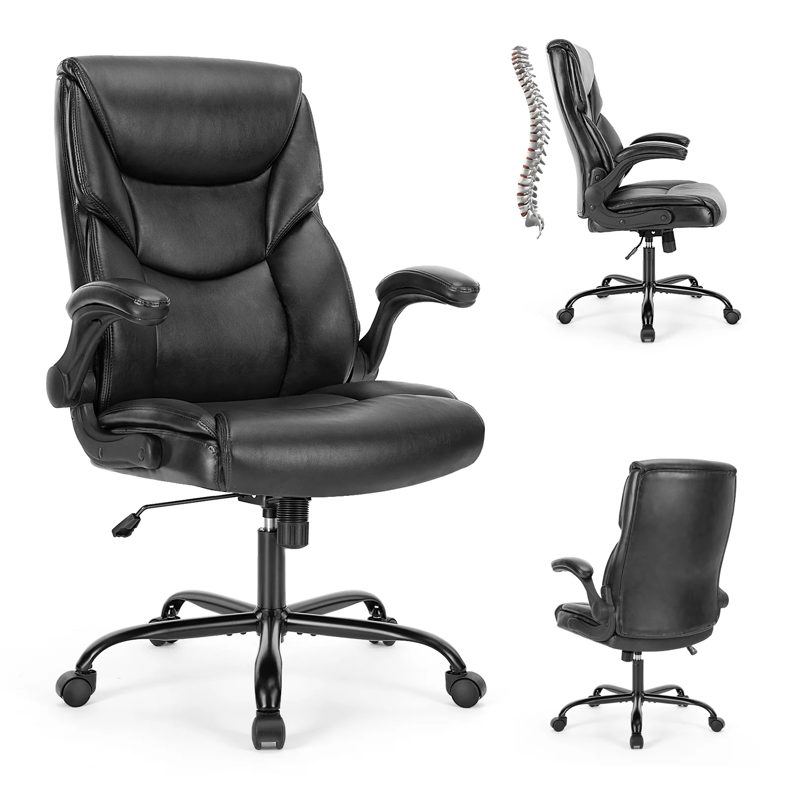 Adrinfly Sweetcrispy Executive Office PU Leather Desk Chair High Back Flip-Up Armrest Adjustable Ergonomic Home Office Chair