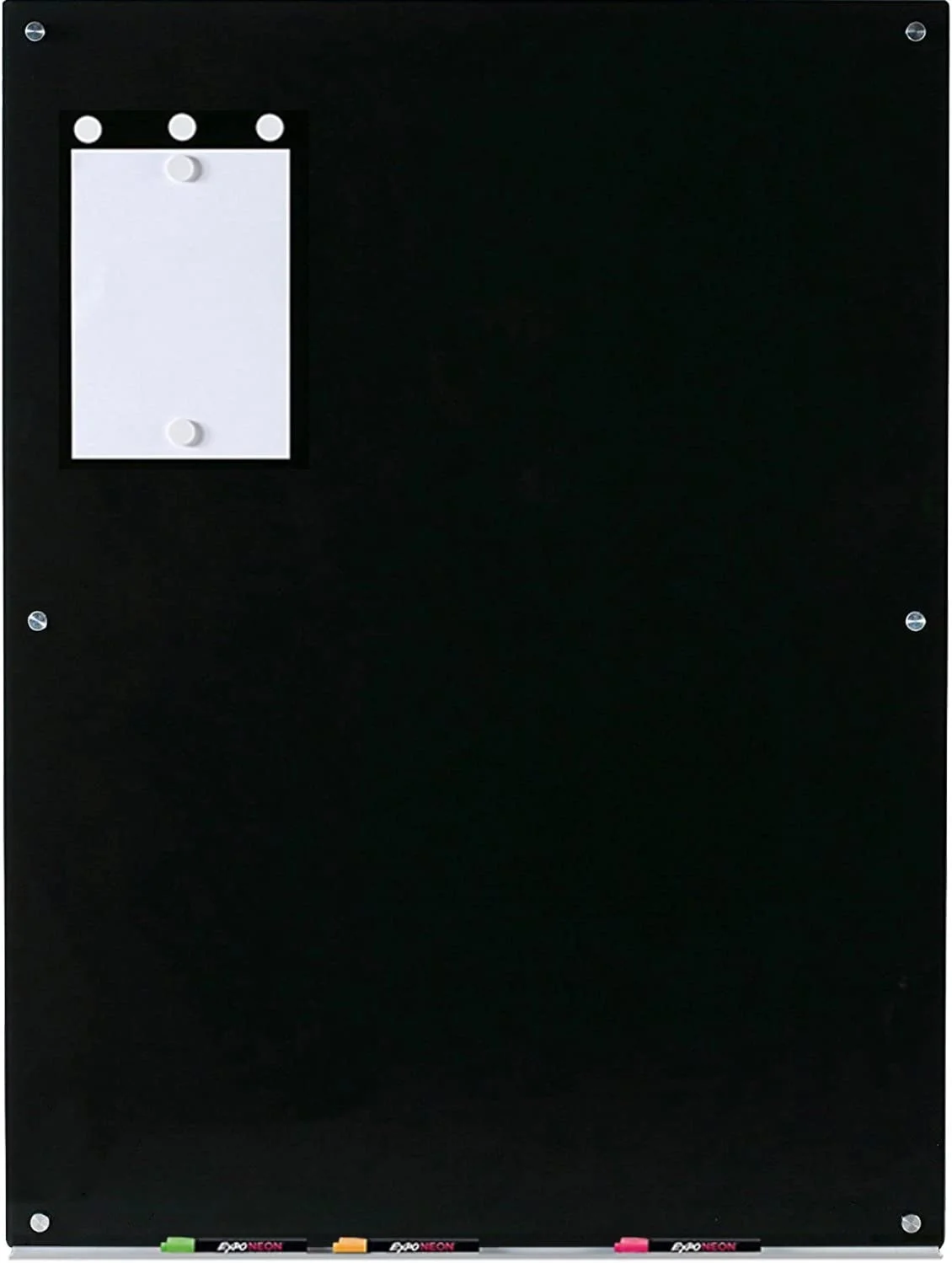 Magnetic Black Glass Dry-Erase Board Set - 4' x 3' - Includes Magnets, Hardware & Marker Tray
