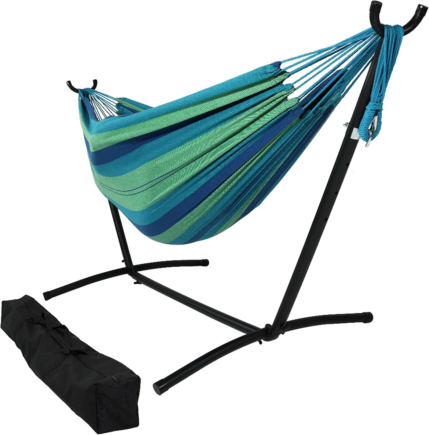 Double Brazilian Hammock with Stand and Carrying Case - 400-Pound Capacity - Black Stand - Beach
