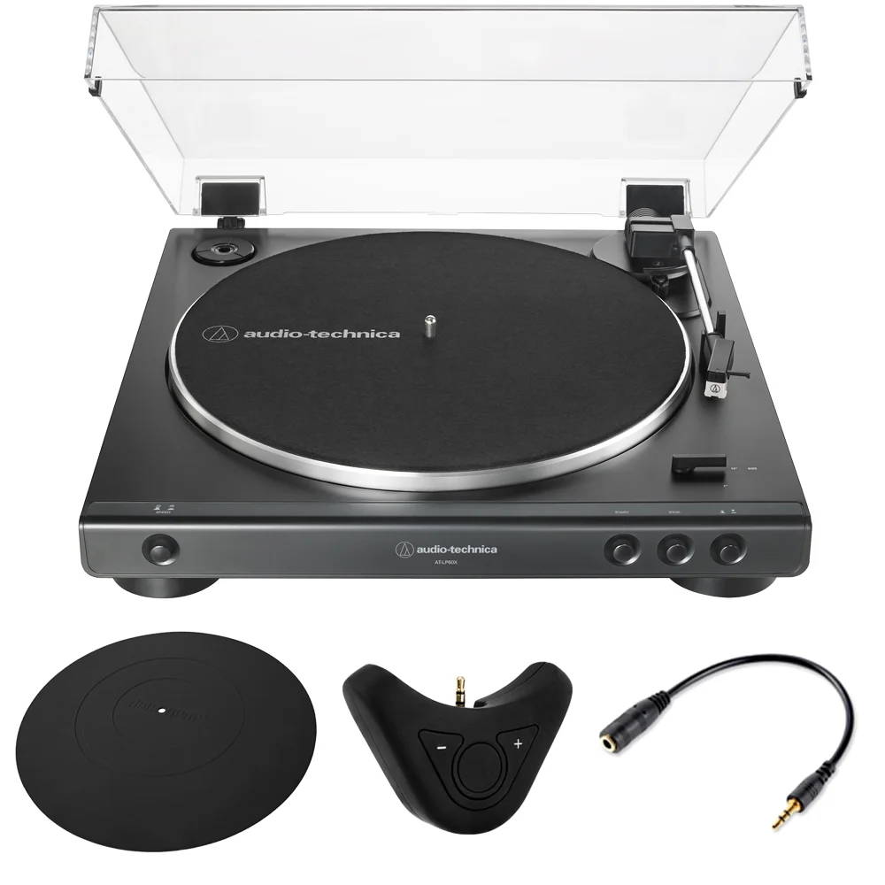 Audio-Technica AT-LP60X-BK Fully Automatic Belt-Drive Stereo Turntable w/ Accessories Bundle