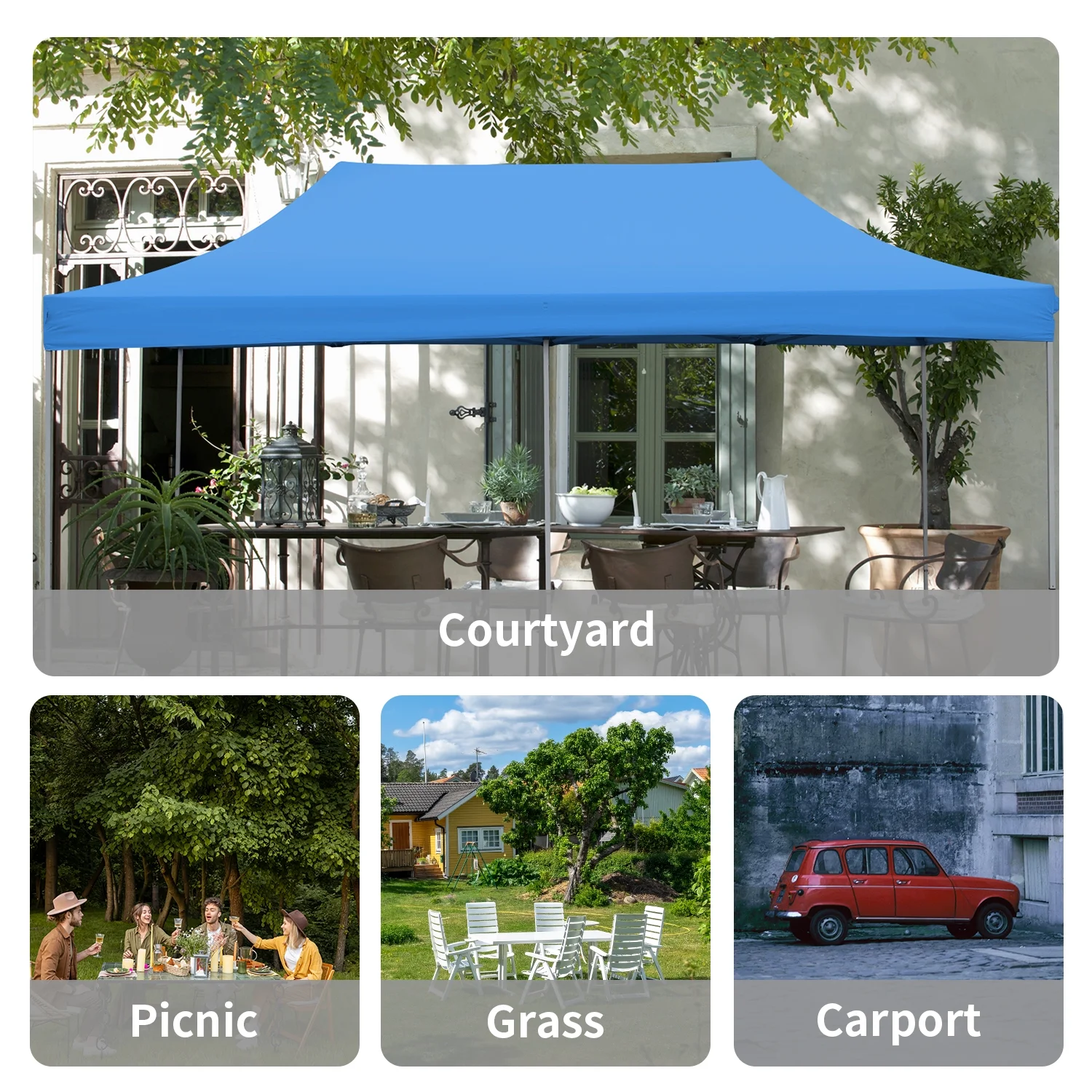 Outdoor Basic 10' x 20' Pop up Instant Canopies Tent with Wheeled Carrying Bag for Party Commercial Activity,Blue