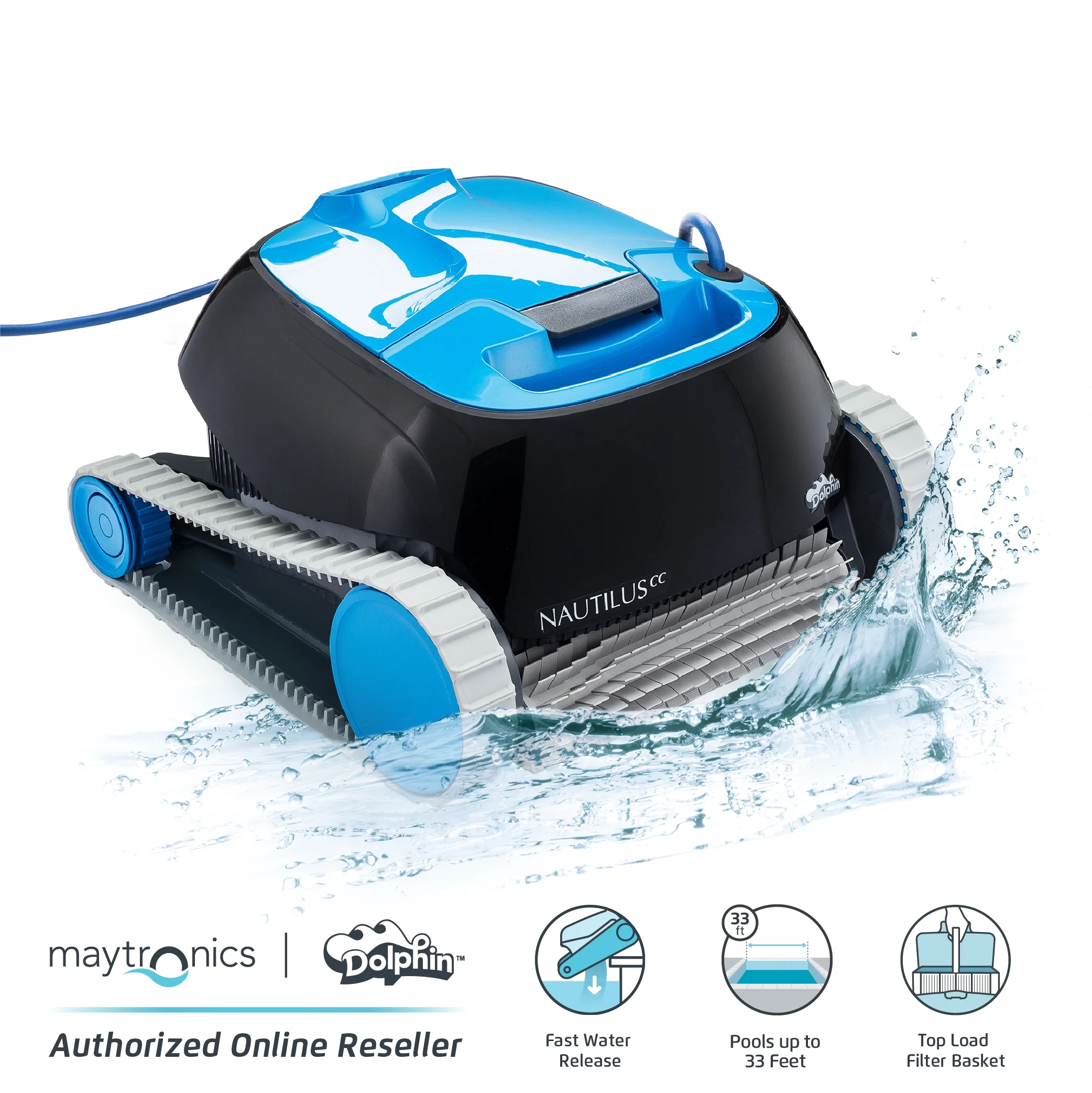 Dolphin Nautilus CC Robotic Pool Vacuum Cleaner All Pools up to 33 FT - Wall Climbing Scrubber Brush