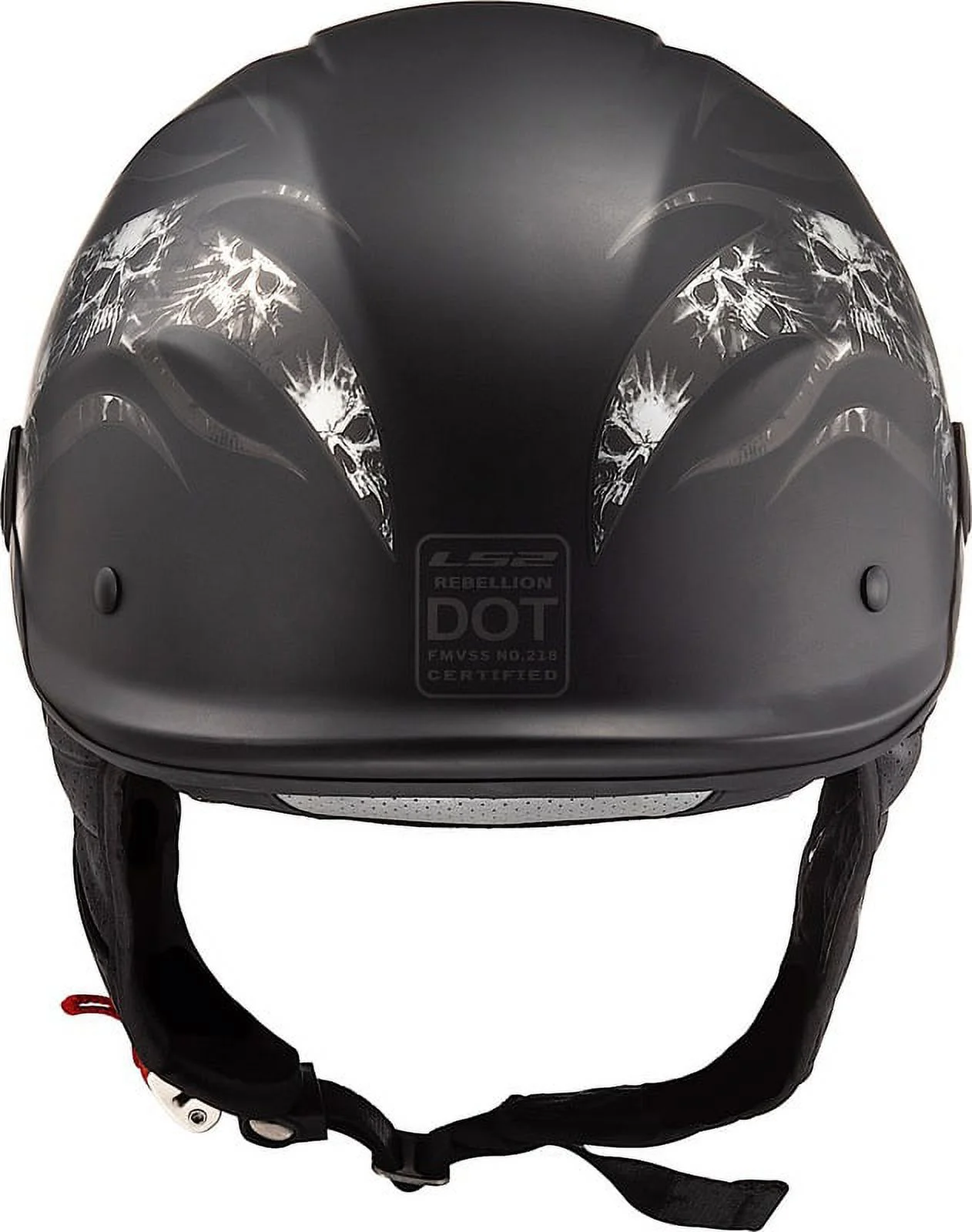 LS2 Helmets Rebellion Bones Graphic Half Motorcycle Helmet with Sunshield (Matt Black, XX-Large)