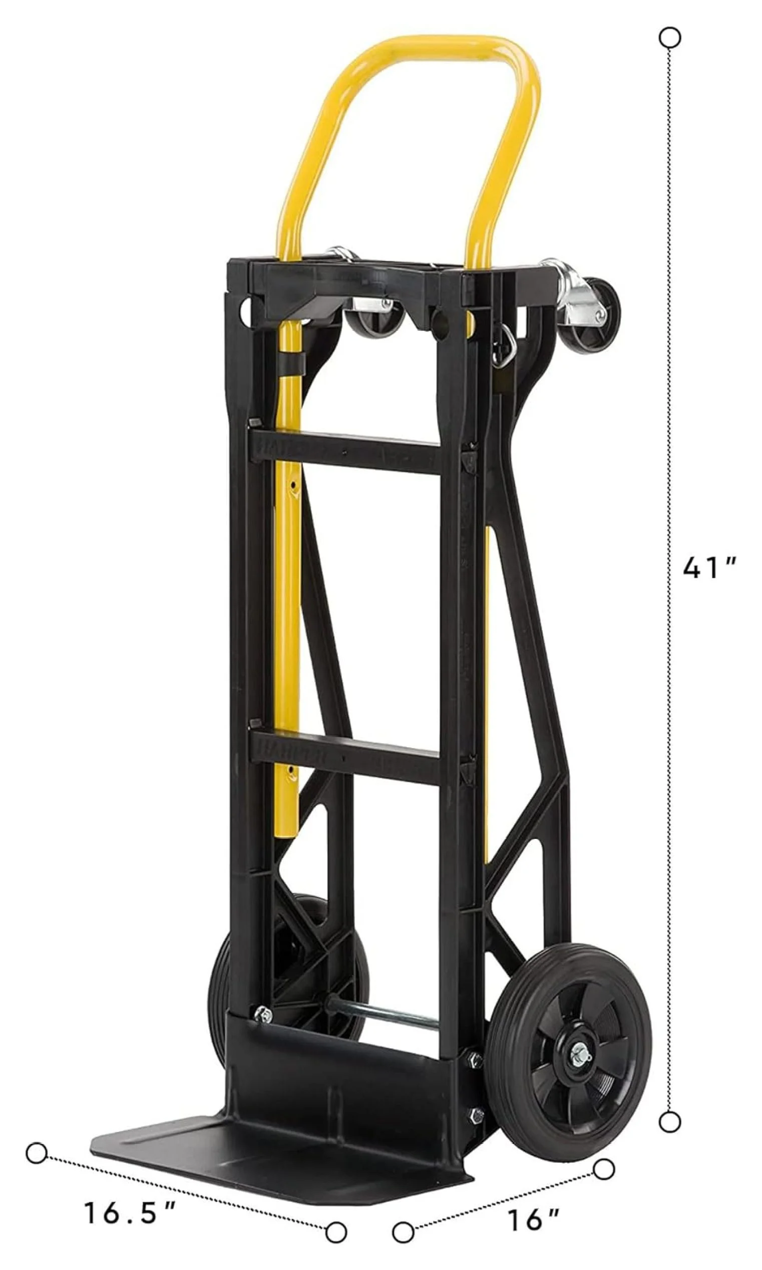 saney Trucks Heavy Duty Nylon Frame Convertible Hand Truck Dolly Cart with Adjustable Telescopic Frame and Pneumatic Wheels, Black
