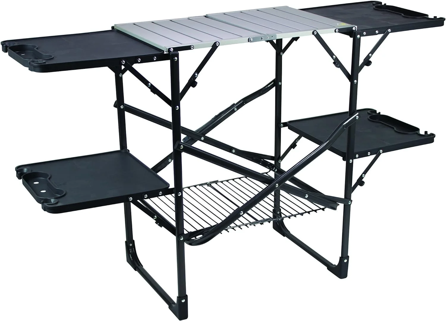 Slim-Fold Cook Station | Portable Folding Kitchen Table with a Heat Resistant Tabletop, 4 Side Tables & Storage Rack, Perfect for Picnics & Camping Trips