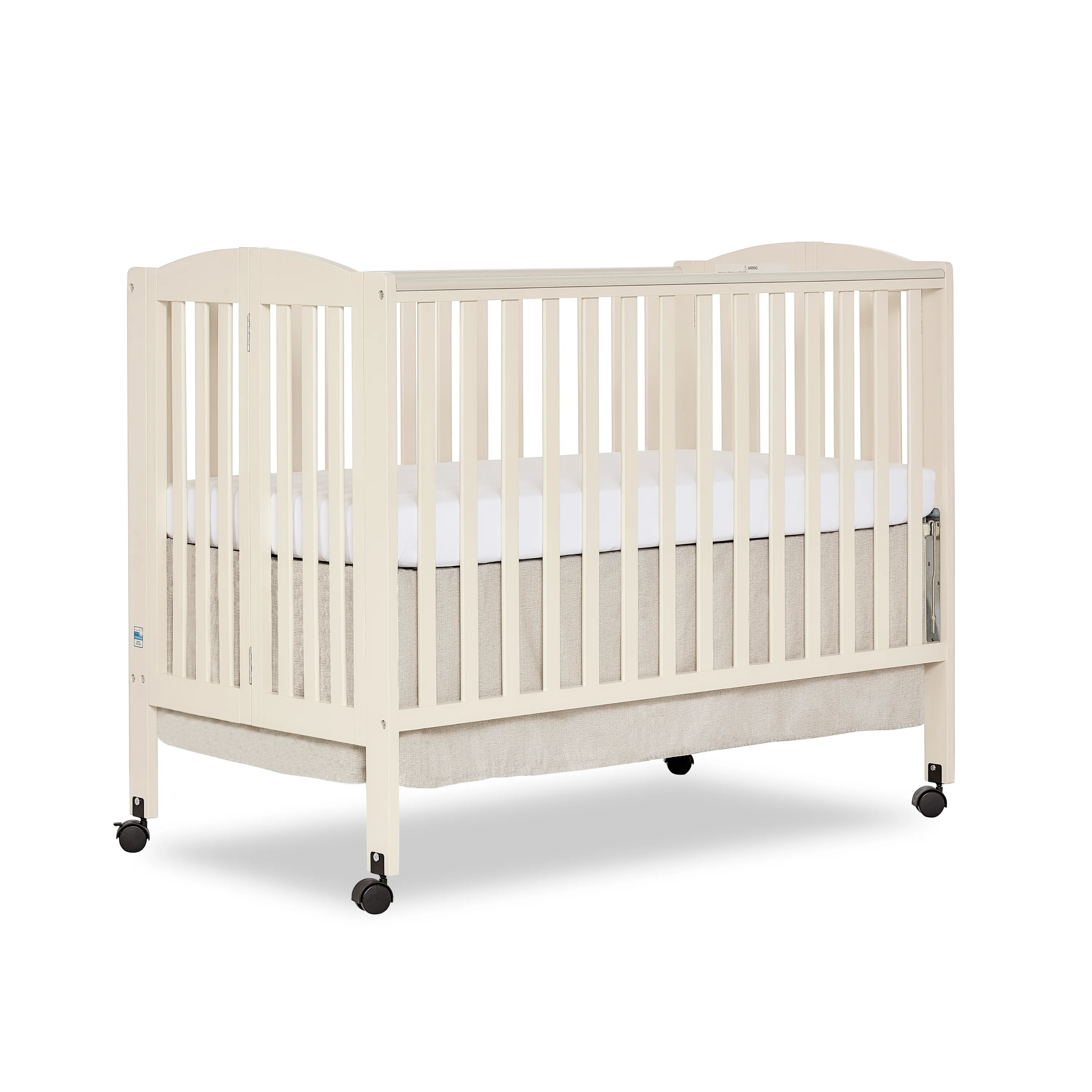 Dream On Me Full Size 2-in-1 Folding Stationary Side Crib, Locking Wheels, French White