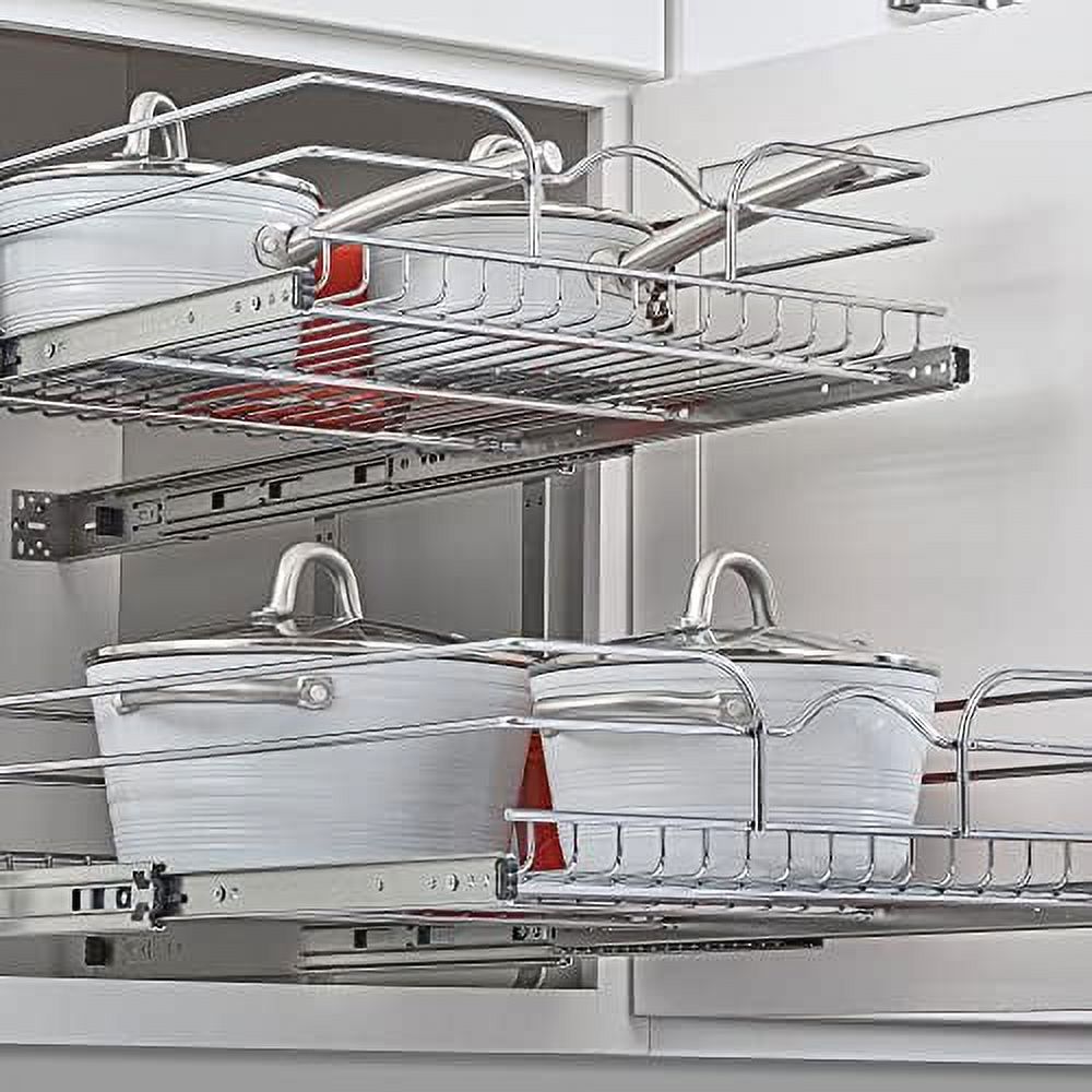 VNMKIOP 2-Tier Kitchen Cabinet Pull Out and Drawer Organizer Slide Out Pantry Basket in Multiple Sizes 24 x 22 In 5WB2-2422-CR-1