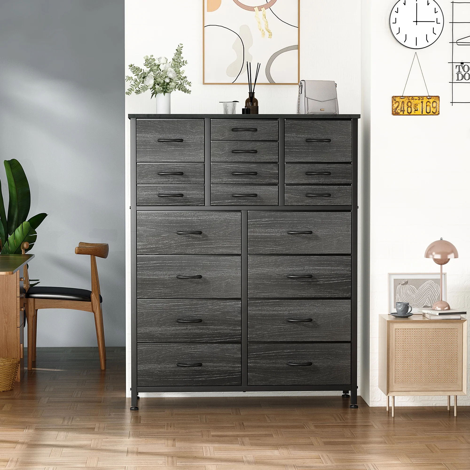 GIKPAL Dressers for Bedroom, Chest of Drawers Black Furniture Dressers Tall Dresser with 18 Drawers Fabric Dresser Clothes Storage for Living Room Office
