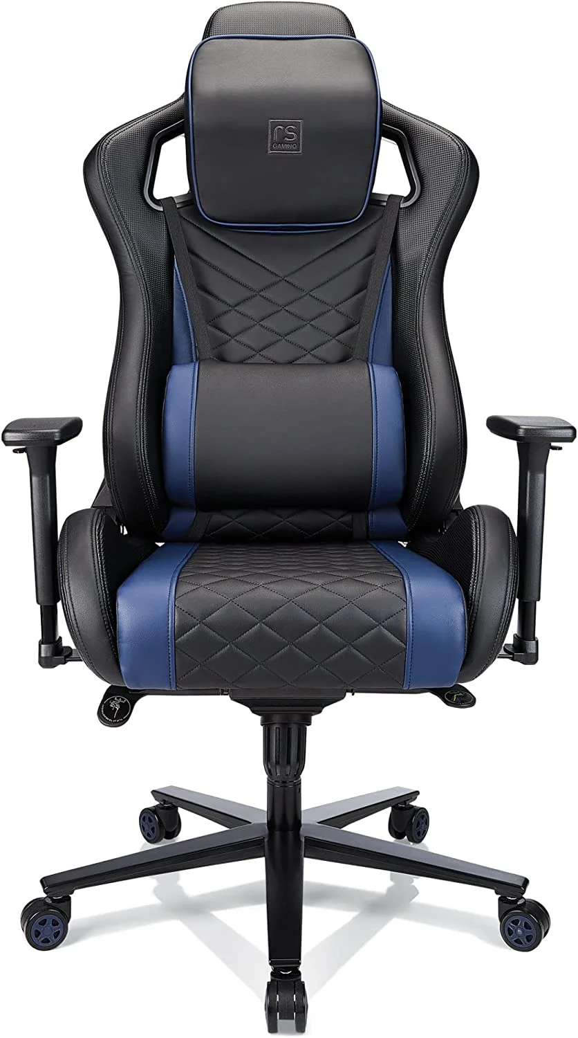 RS Gaming Davanti Vegan Leather High-Back Gaming Chair, Black/Blue, BIFMA Compliant