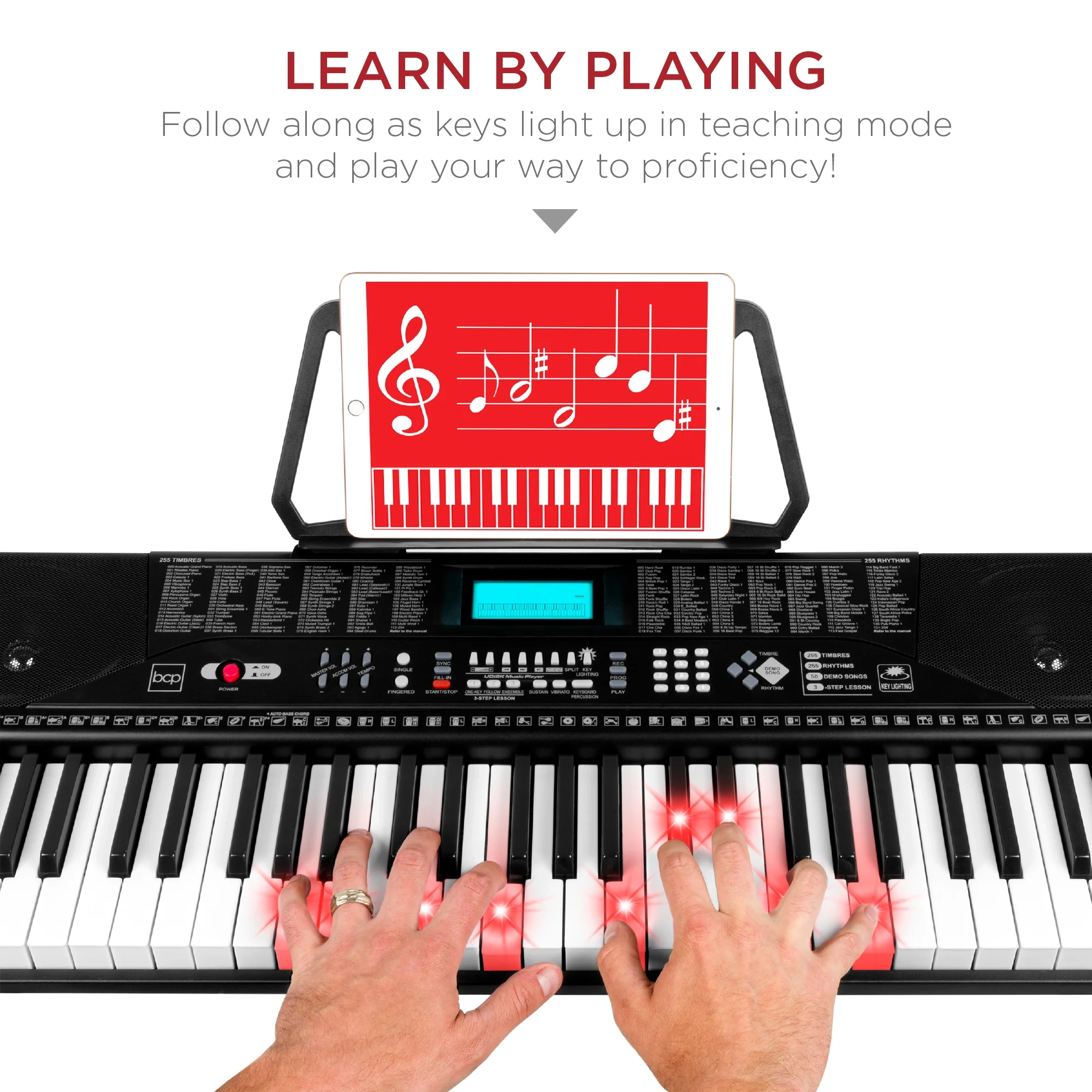 Best Choice Products 61-Key Beginners Complete Electronic Keyboard Piano Set w/ LCD Screen, Lighted Keys - Black
