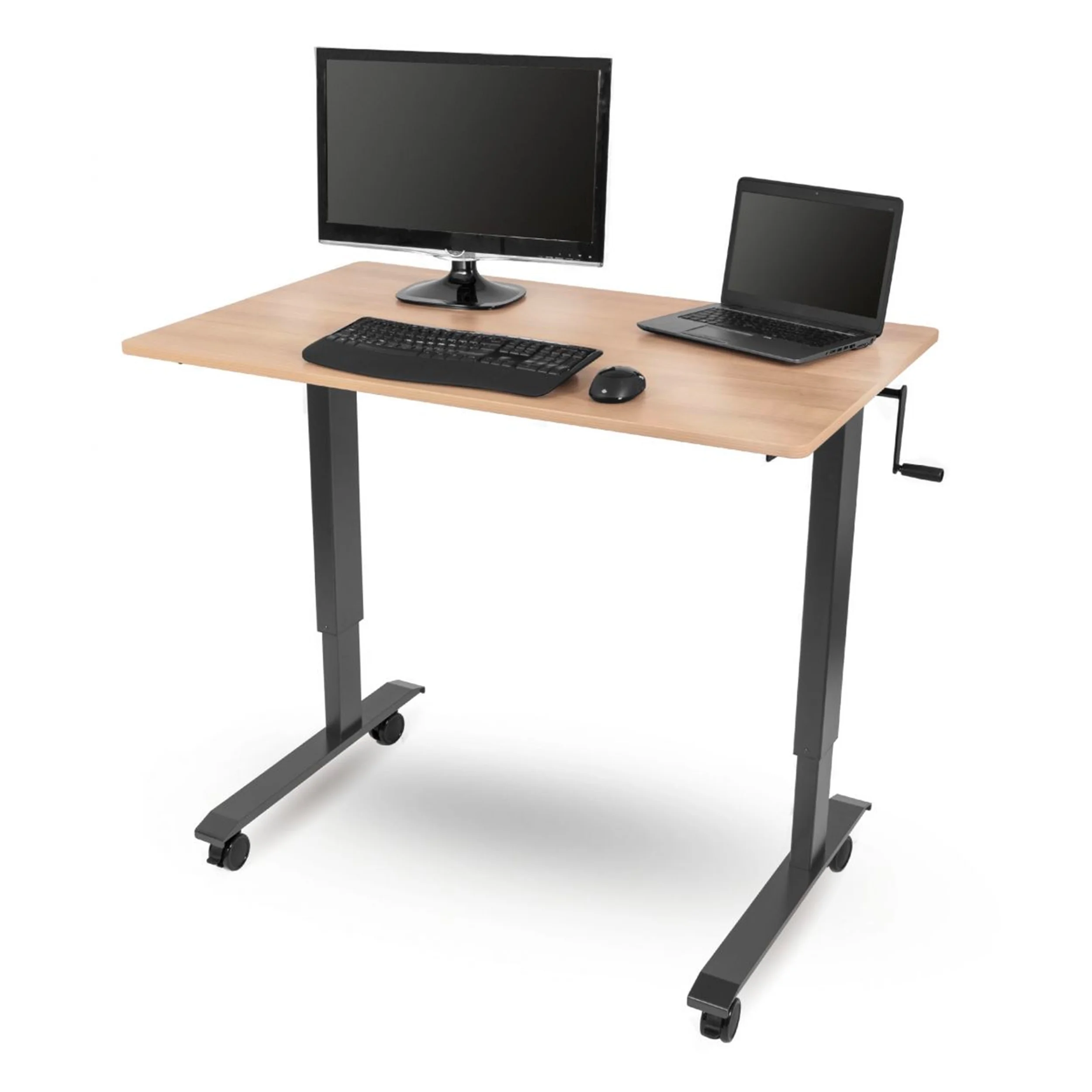 Stand Up Desk Store Crank Adjustable Height Rolling Standing Desk (Charcoal Frame/Natural Walnut Top, 48