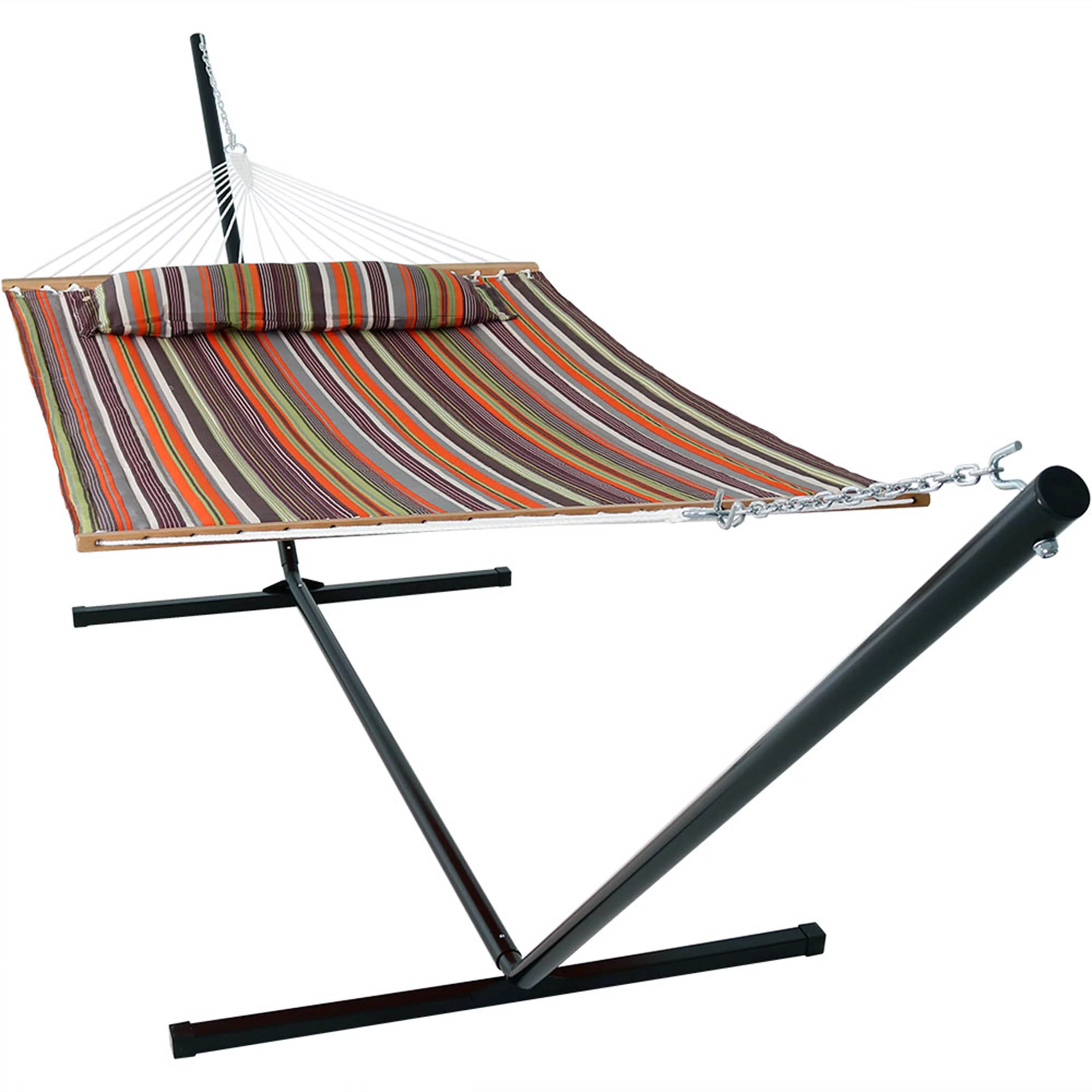 Sunnydaze 2-Person Freestanding Quilted Fabric Hammock with 15' Stand - Canyon Sunset