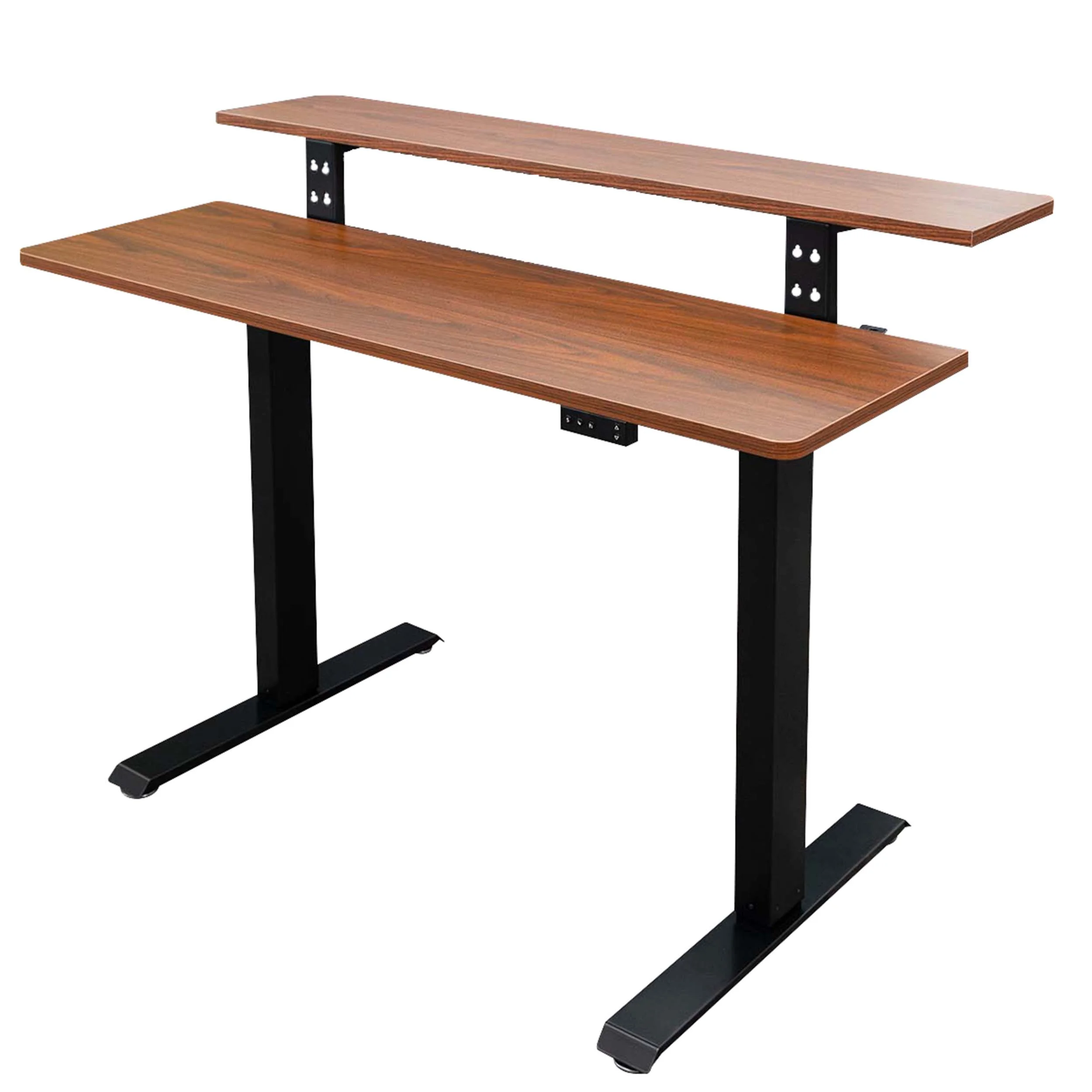 Stand Up Desk Store Programmable Electric Two-Tier Compact Standing Desk (Black Frame/Dark Walnut Desktop, 48” Wide)