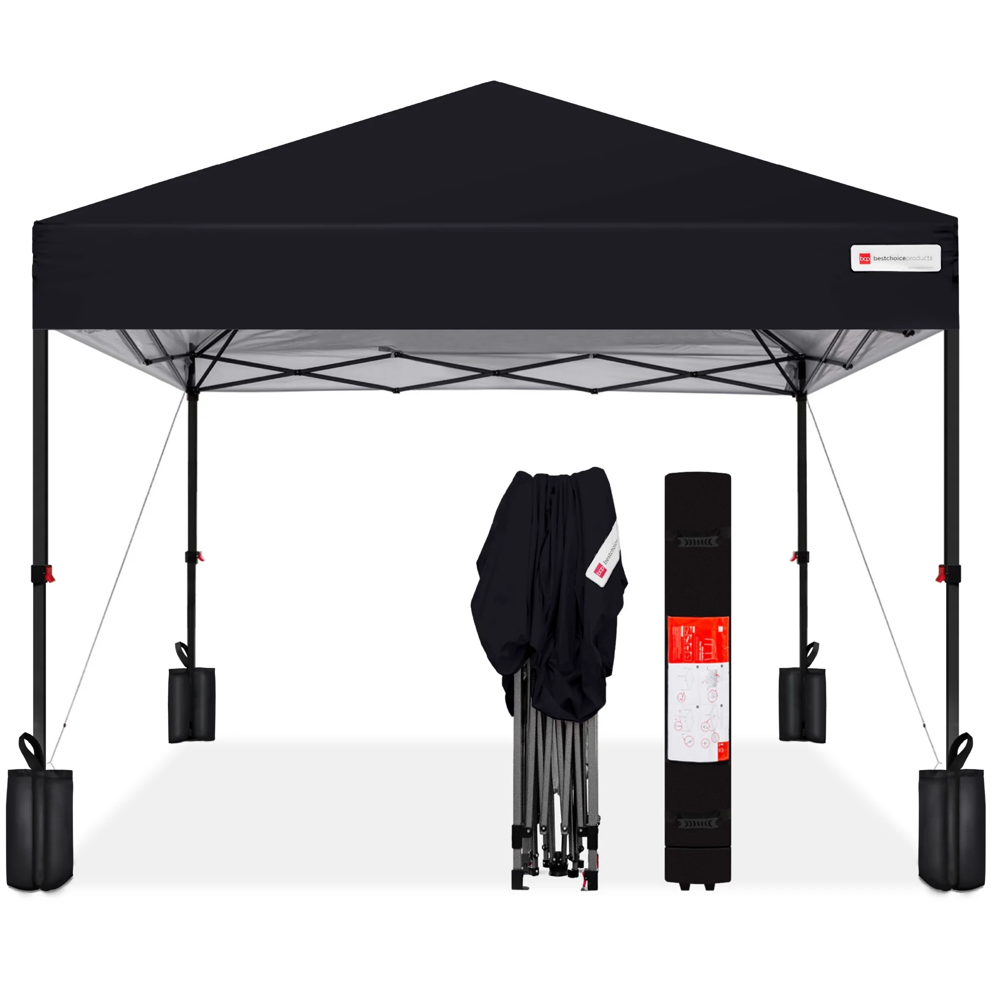 Best Choice Products 8x8ft Easy Setup Pop Up Canopy w/ 1-Button Setup, Wheeled Case, 4 Weight Bags - Black