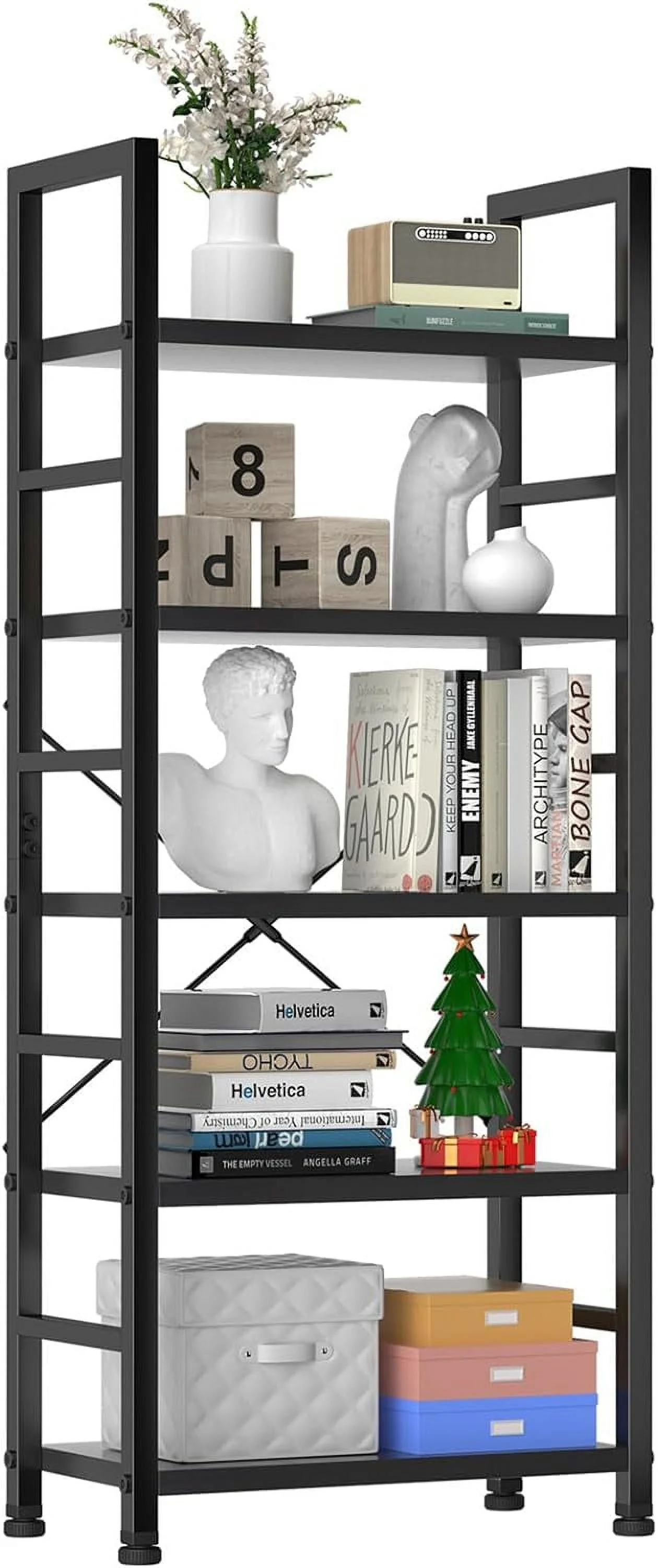 5 Tier Bookcase, Bookshelf Storage Wall Shelf Organizer Display StandBook Shelf, Corner Storage Organizer, Black
