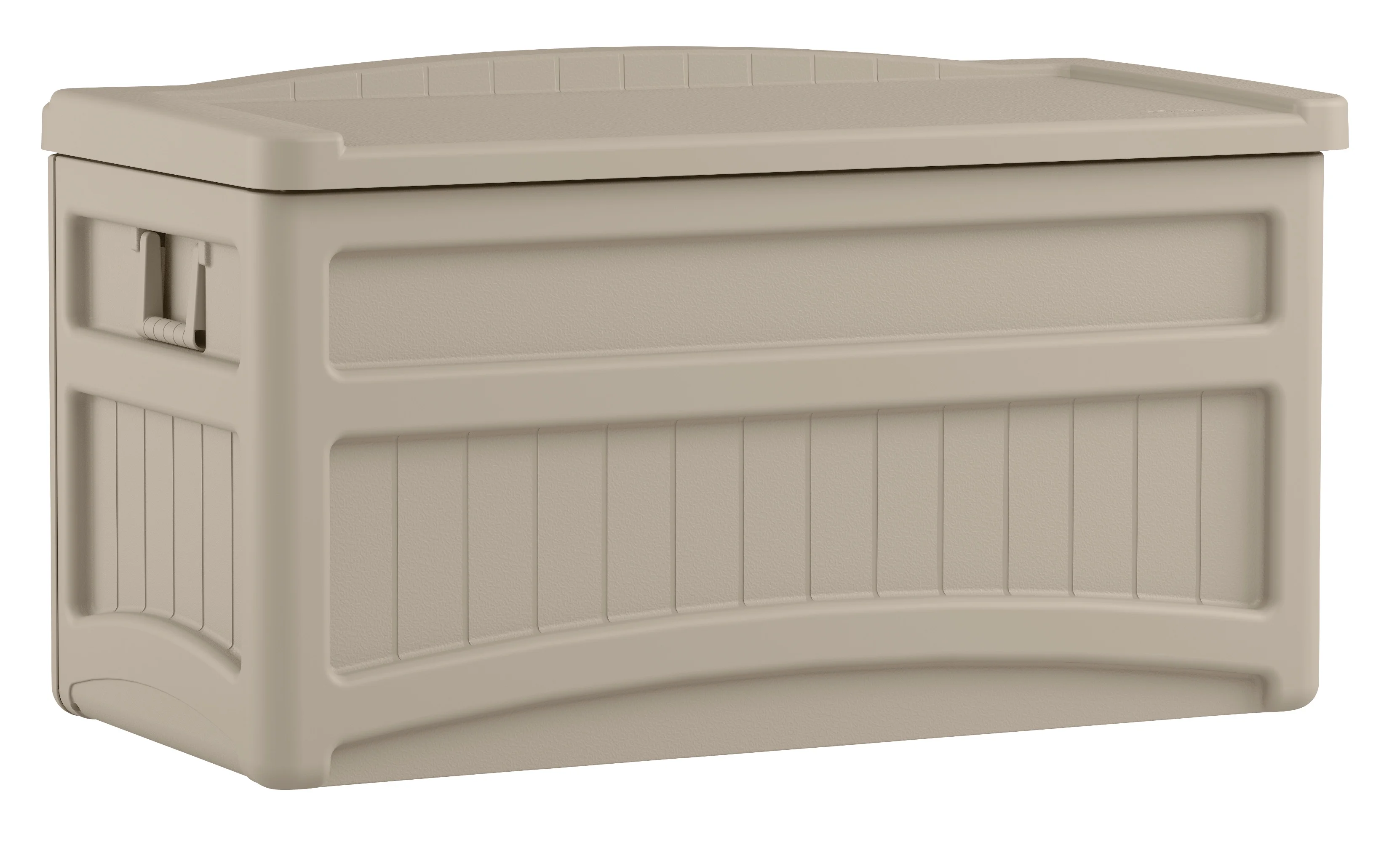 Suncast 73-Gallon Resin Outdoor Storage Deck Box with Seat for Patio, Taupe, 46 x 25.5 x 23.75 in.