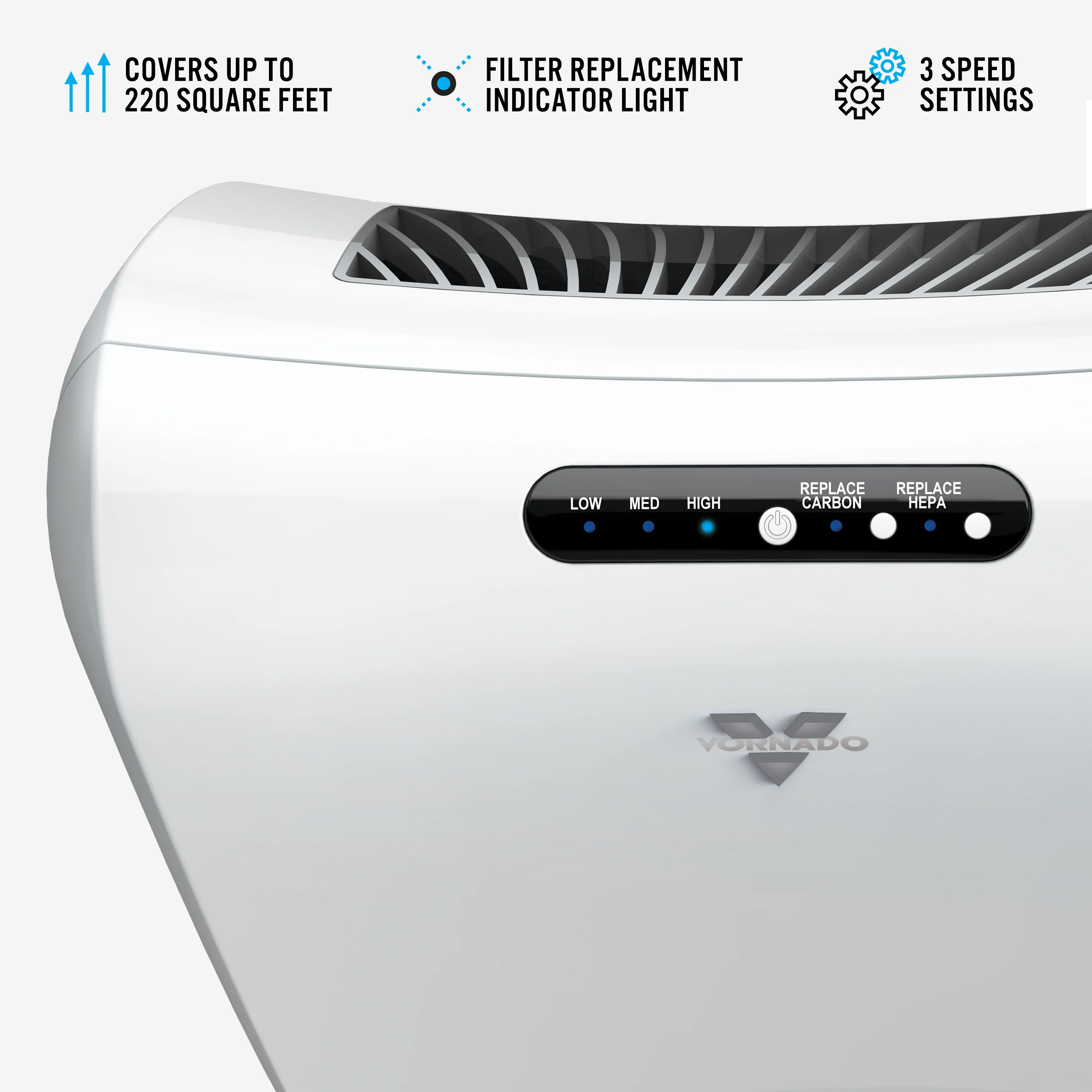 Vornado AC350 Whole Room Air Purifier with True HEPA Filtration, 220 Sq Ft Coverage, White
