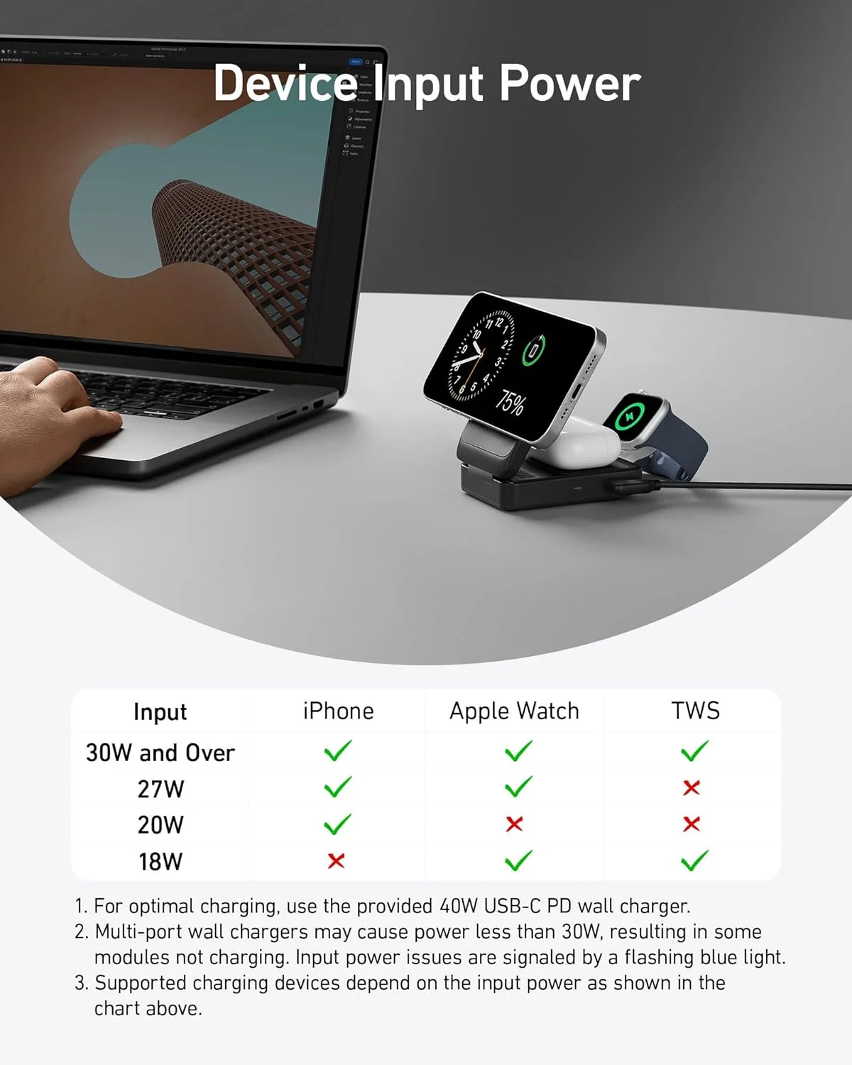Anker MagGo 3-in-1 Charging Station, Qi2 Certified 15W MagSafe-Compatible Wireless Charger Stand,Black(40W USB-C Charger Included)