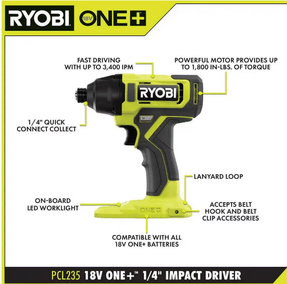 RYOBI ONE+ 18V Cordless 2-Tool Combo Kit with Drill/Driver, Impact Driver, (2) 1.5 Ah Batteries, and Charger