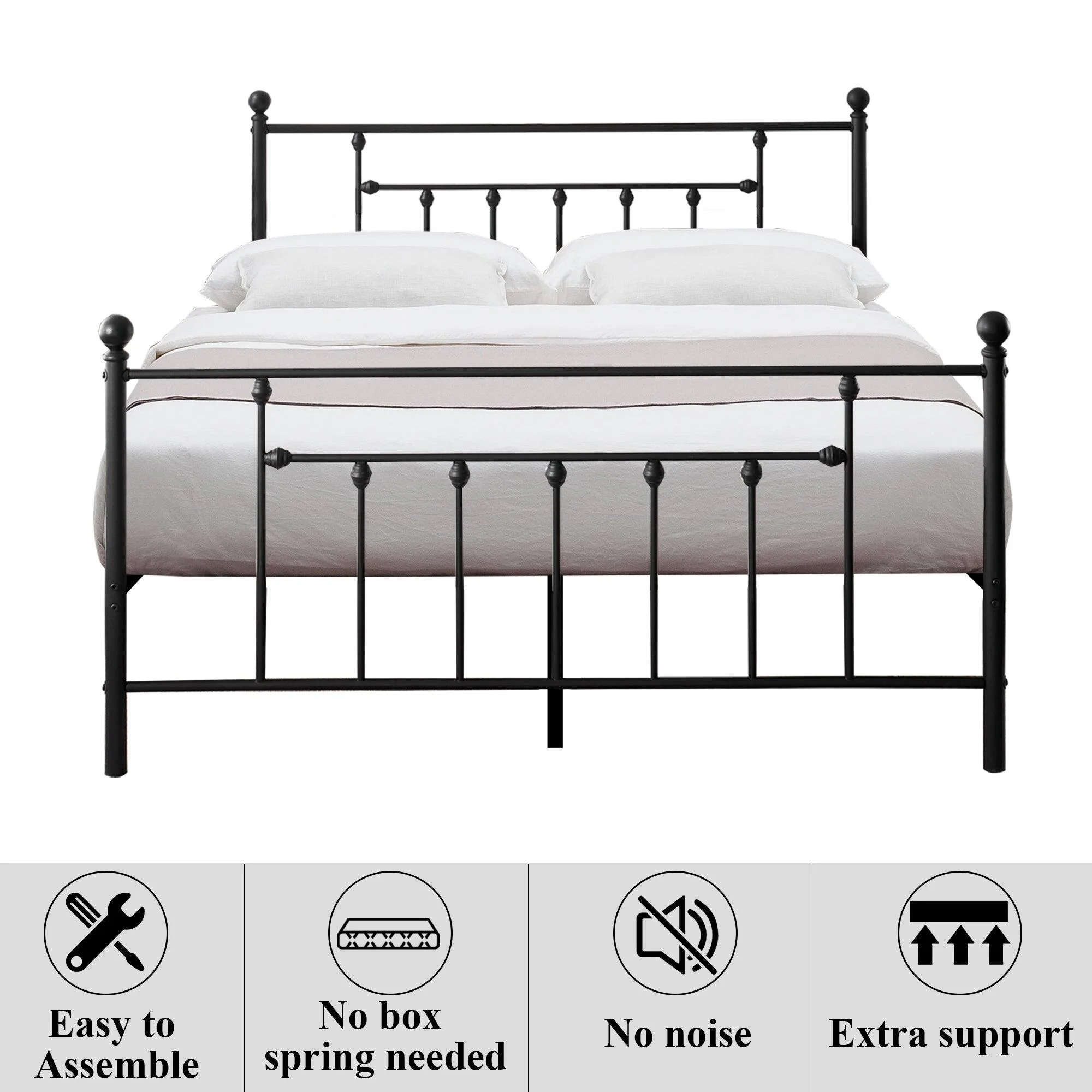 VECELO Javlergo Metal Platform Bed Frame, Modern Beds with Headboard and Footboard, No Box Spring Needed Black Queen