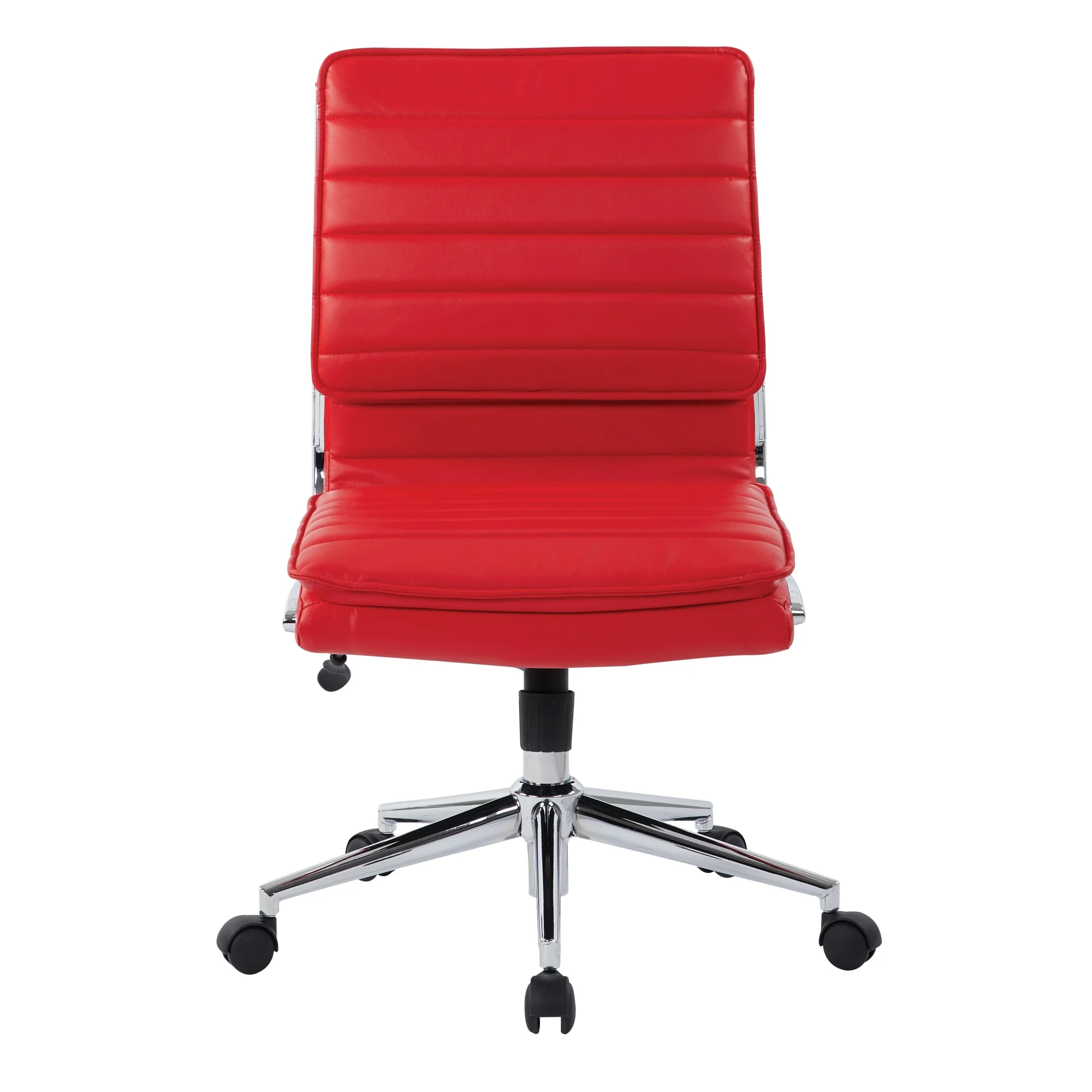 Office Star Products Armless Mid Back Manager's Faux Leather Chair in Red with Chrome Base