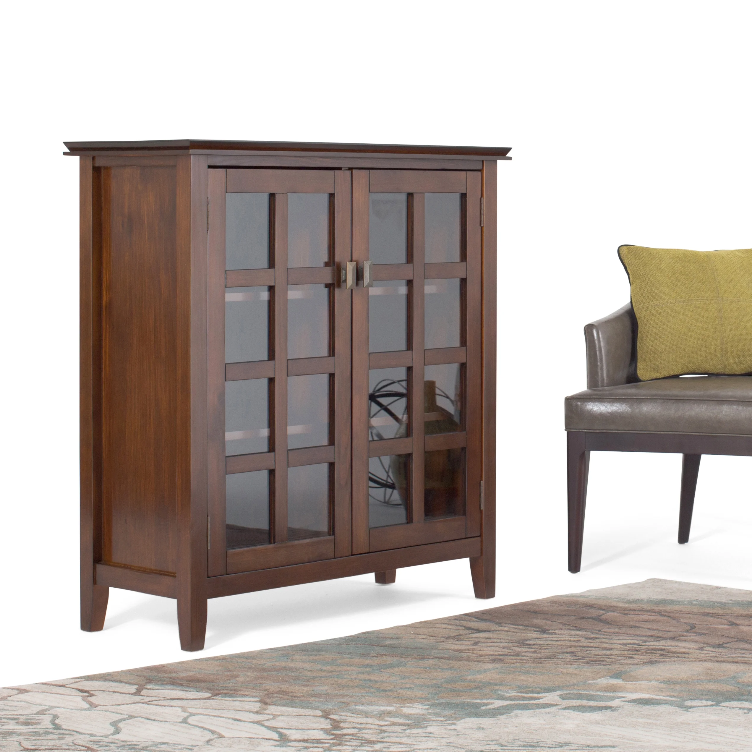 Simpli Home Artisan SOLID WOOD 38 inch Wide Transitional Medium Storage Cabinet in Russet Brown